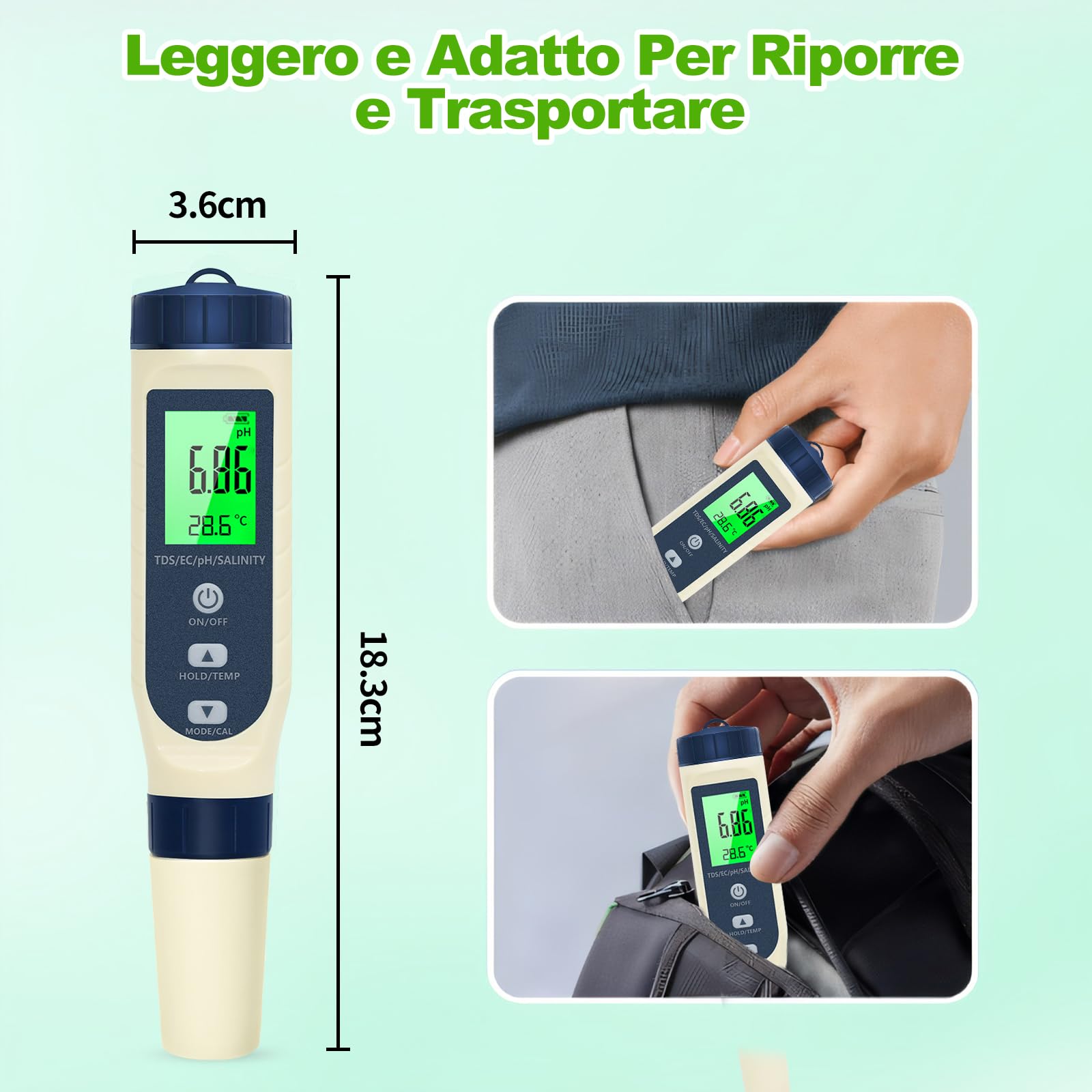 Pious Misuratore ph, pH/TDS/EC/Salinità/Termometro 5 in 1 con Display LCD, Misuratore Ph Acqua alta Sensibilità, Compensazione Automatica della Temperatura, Adatto per Coltura Idroponica, Piscina