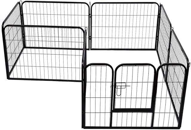Pawhut Heavy Duty Dog Pet Puppy Metal Playpen Play Pen Rabbit Pig Hutch Run Enclosure Foldable Black 80 x 100 (Large)
