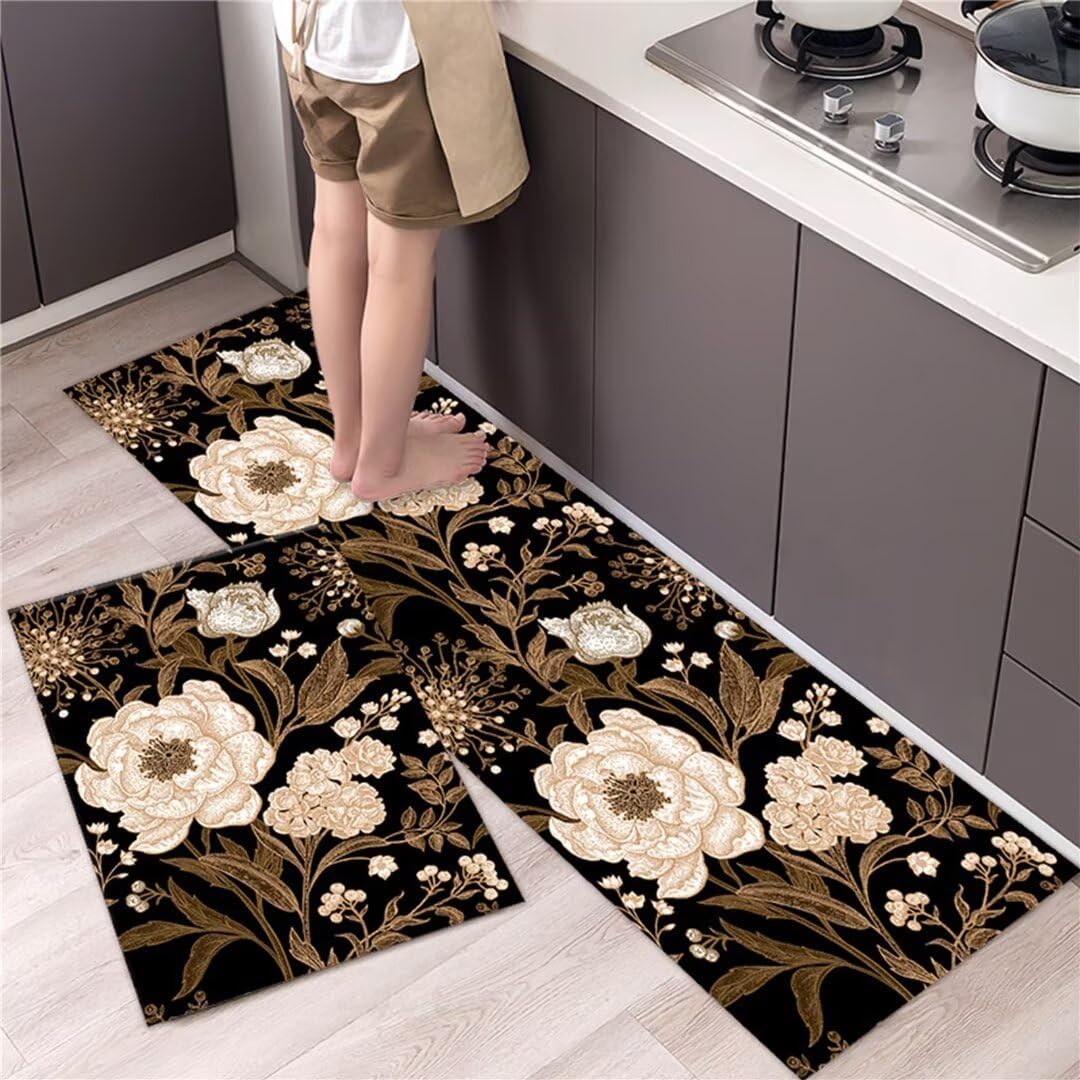 Alfombra de cocina floral retro para dar un toque elegante y cocinar de forma cómoda y segura