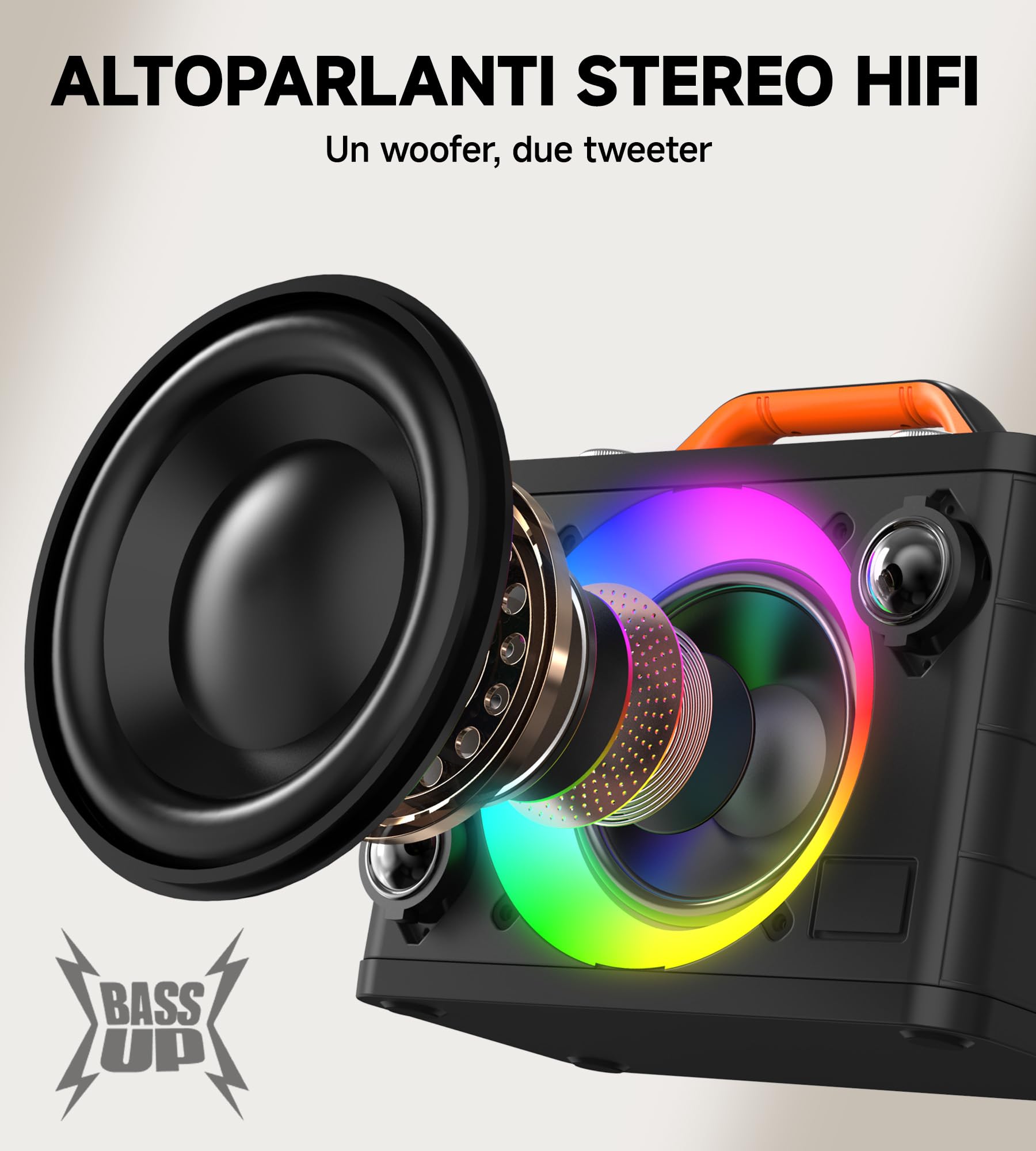 Macchina per karaoke con 2 microfoni wireless RGB, macchina per karaoke portatile da 5200 mAh con 10 modalità RGB, pannello di controllo indipendente, riproduzione 13H (Black x)