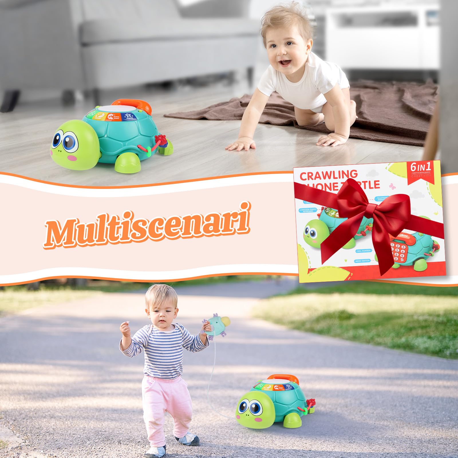 Herenear Gioco per Gattonare Neonato, Giochi Musicali per Bambini 1 Anno, Gioco con Musica e Luci, Tummy Time, Giochi per Neonati, Compleanno e Natale per Neonati