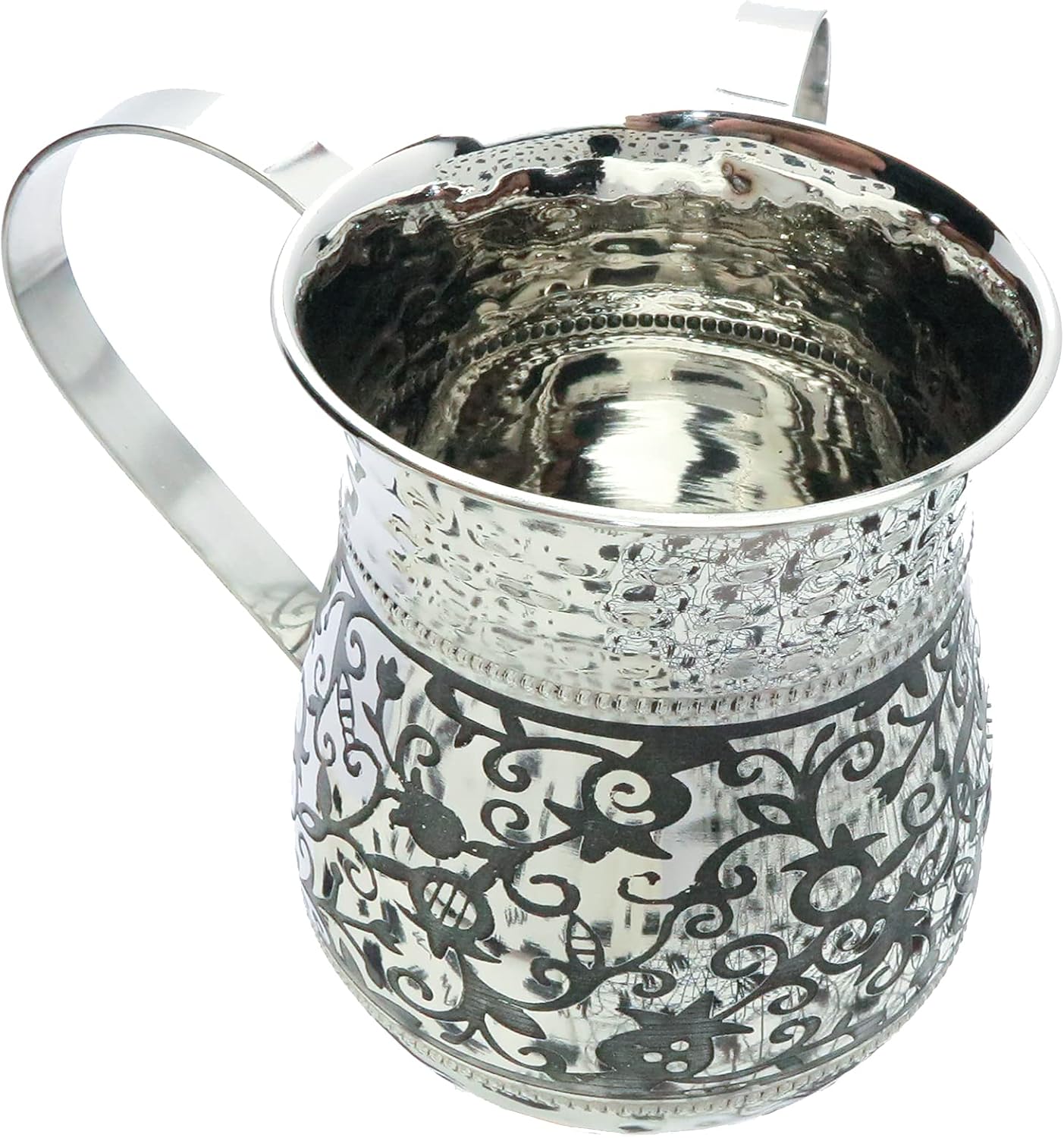 EMANUEL Yair Stainless Steel Washing Cup for Netilat Yadayim Elegant Etched Design (Pomegranates NYY-2)