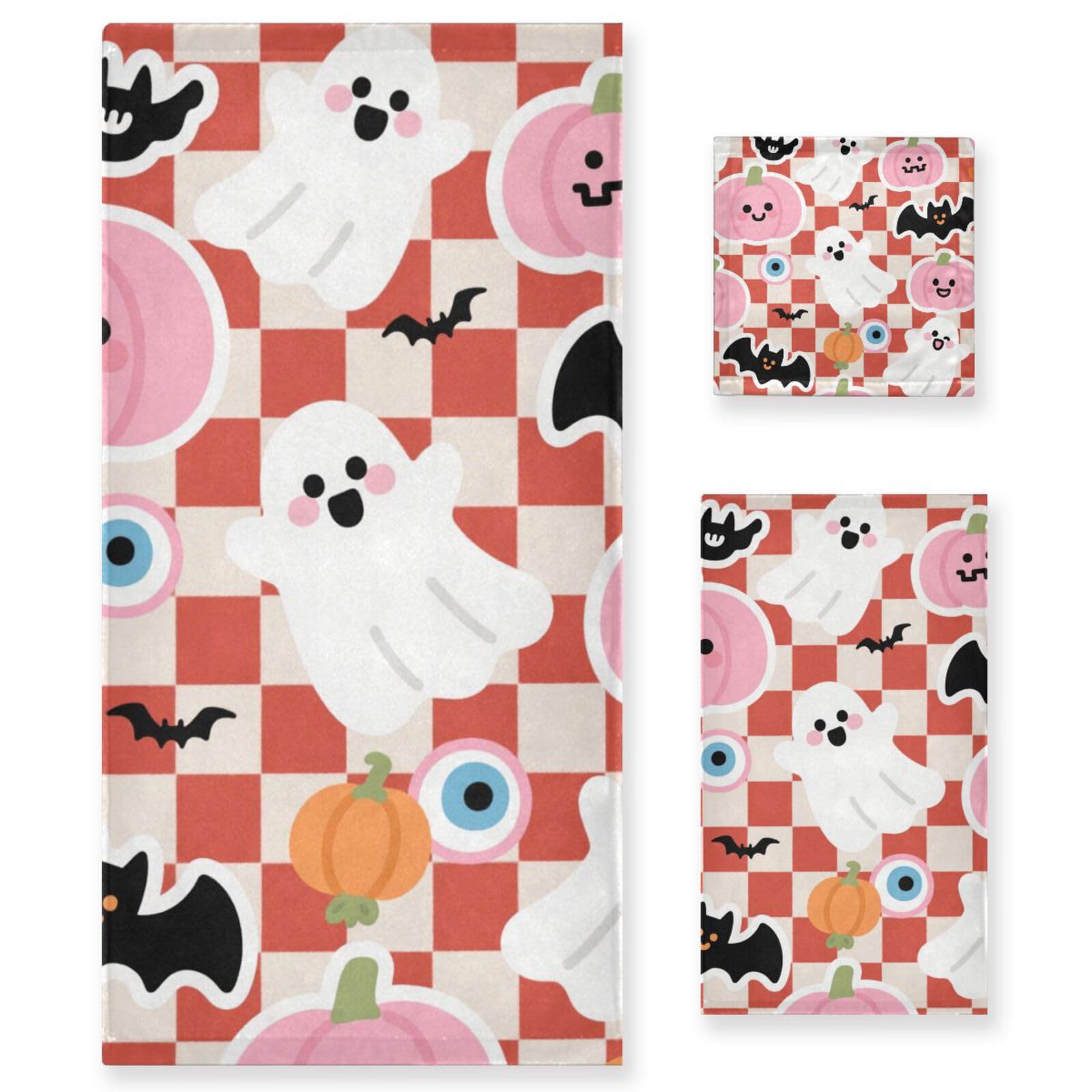 Set di 3 asciugamani da testa a piedi con zucca di Halloween rosa, 1 asciugamano da bagno, 1 asciugamano per le mani, 1 panno per la casa, cucina e famiglia