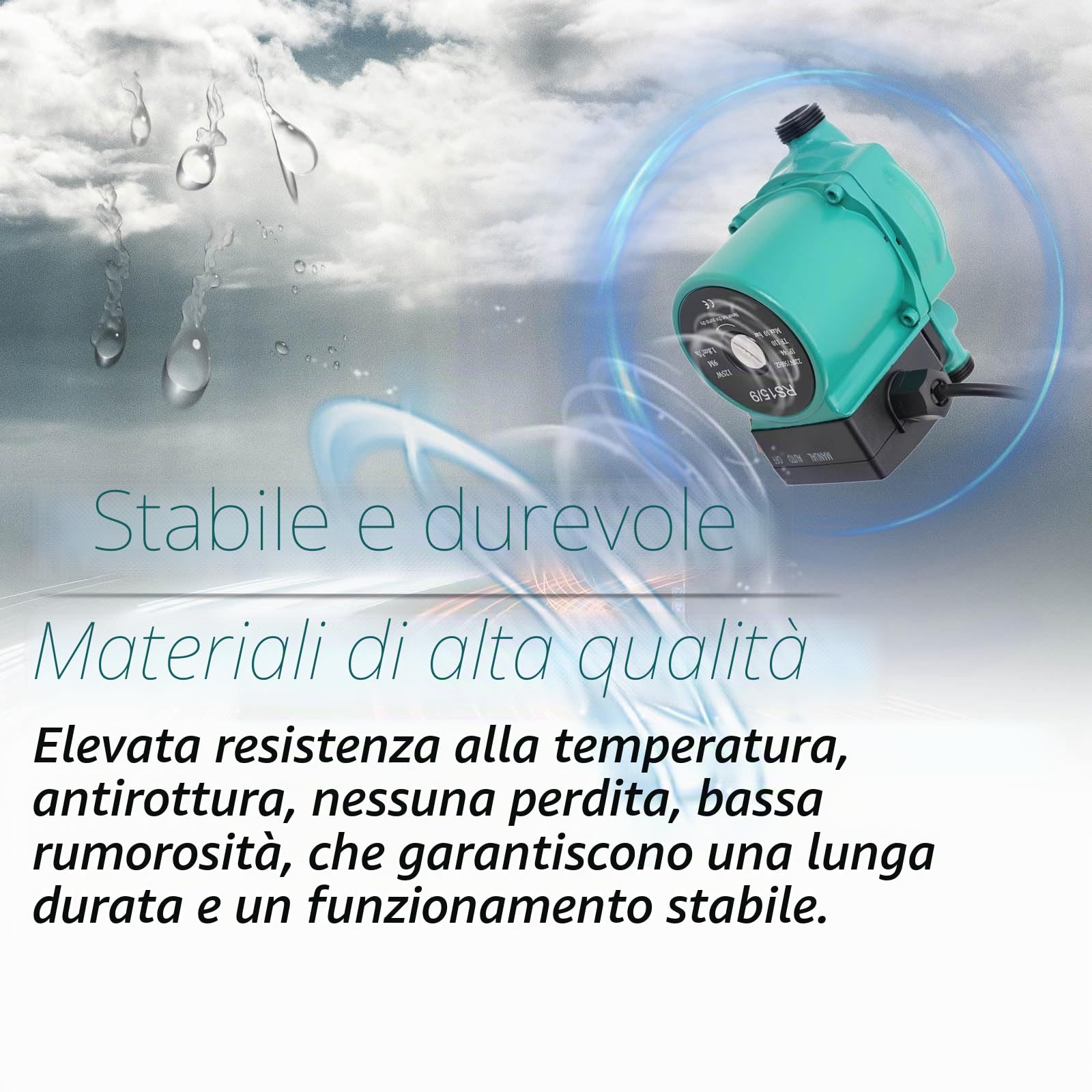 Pompa di circolazione, RS15/9, 125W, Max Portata 9m, Portata max 1.8m³/h, NPT 3/4 ingresso/uscita, Pompa di riscaldamento in alluminio verde