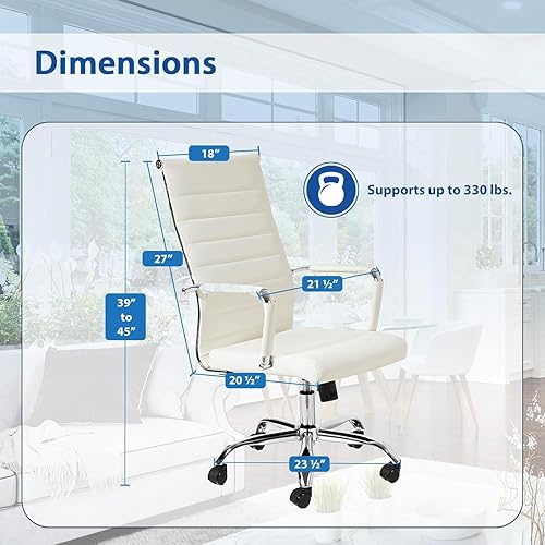 Miniatura 3 de Silla de escritorio ejecutiva acanalada con respaldo alto y soporte lumbar ergonómico, ruedas giratorias, ruedas multisuperficie para oficina, sala