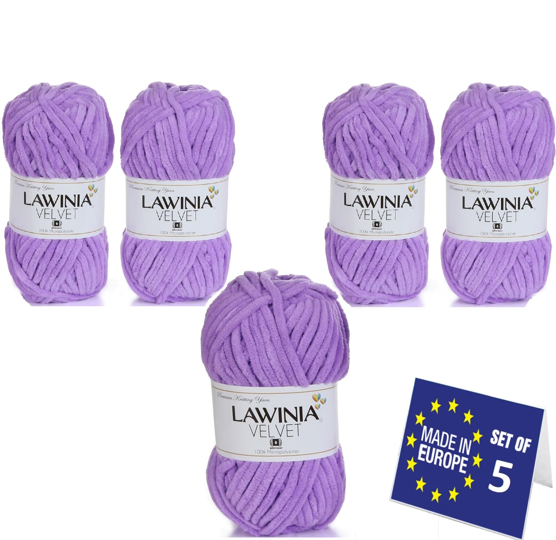 LAWINIA VELVET Premium Weiche Dicke Wolle Zum Häkeln, Chenille Wolle 5x100g-65m FUSSELT NICHT Flauschige Wolle, Samtwolle, Plüschwolle, Kuschelwolle Zum Häkeln Chenille Garn, Bulky Yarn Hobbii Wolle
