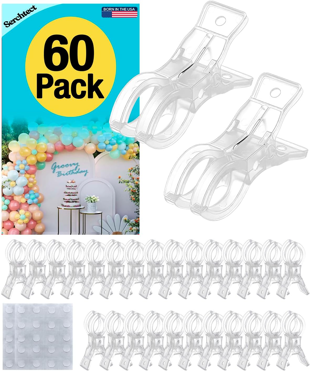 60 Pack Large Balloon Arch Clips, Plastic Transparent Backdrop Spring Clamps 3.5 Inch for Heavy Duty Clip Party Decor, Crafts, Woodworking & Photography