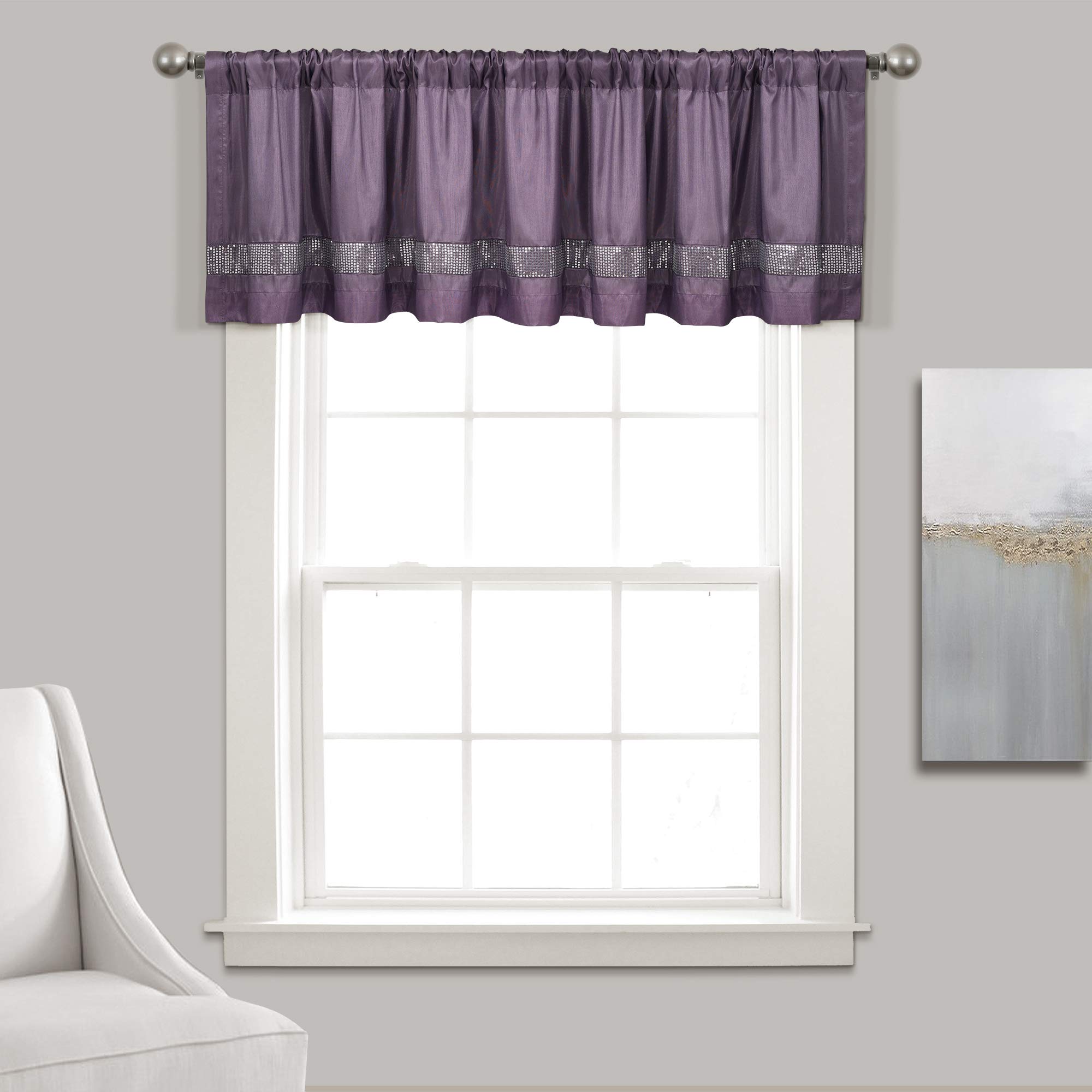 Lush Decor Night Sky Window Curtain Single Panel, Fabric, Purple & Silver, Valance 18" L x 84" W, W 18" x L 84" (1 Panels)