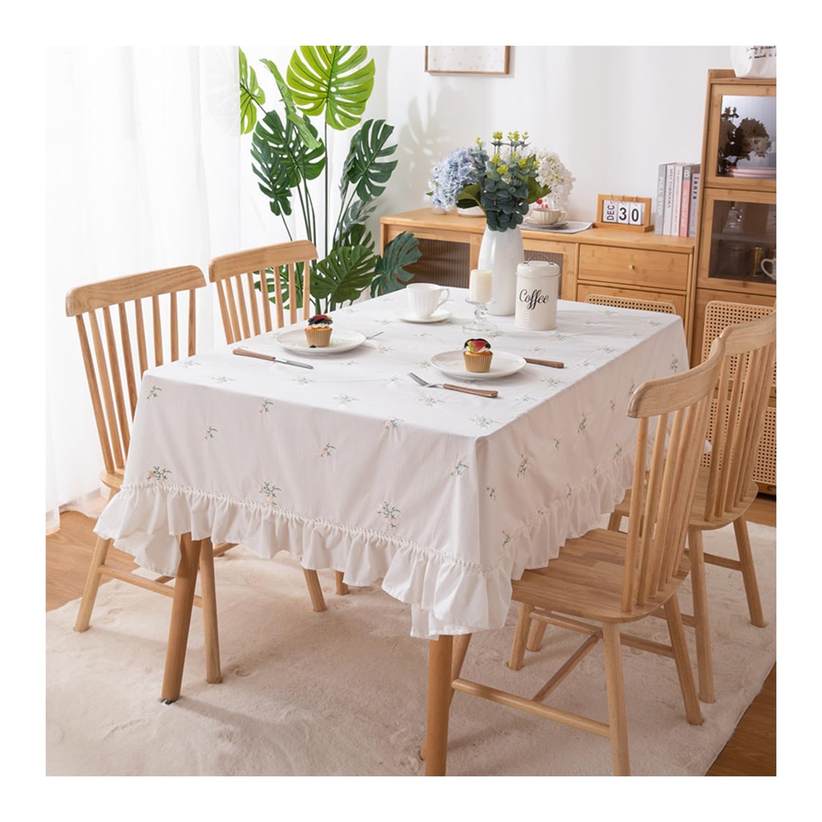 Nappe fleur brodée de qualité supérieure en coton blanc rose à volants