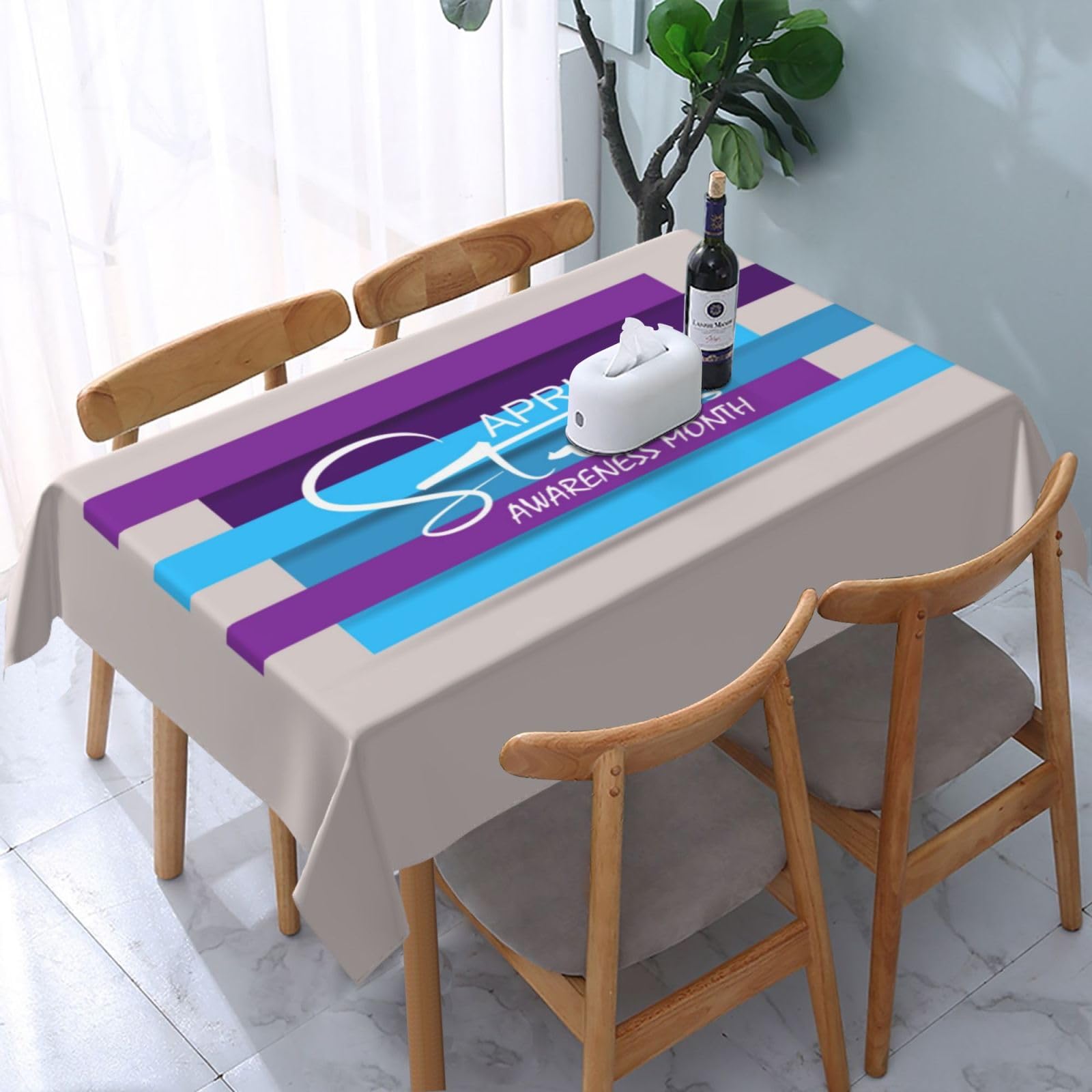 JunHeArt Stress Awareness Month Tablecloth Rectangle Table Cover Washable Table Cloths Decor For Kitchen 54" X 72"