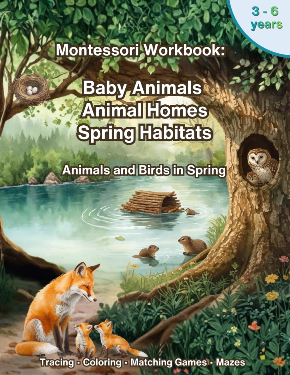 Montessori Workbook: Animals and Birds in Spring. Baby Animals, Animal Homes & Spring Habitats: Preschool Activity Book for Ages 3–6. Fine Motor ... & Kindergarten (Montessori Nature Workbooks)