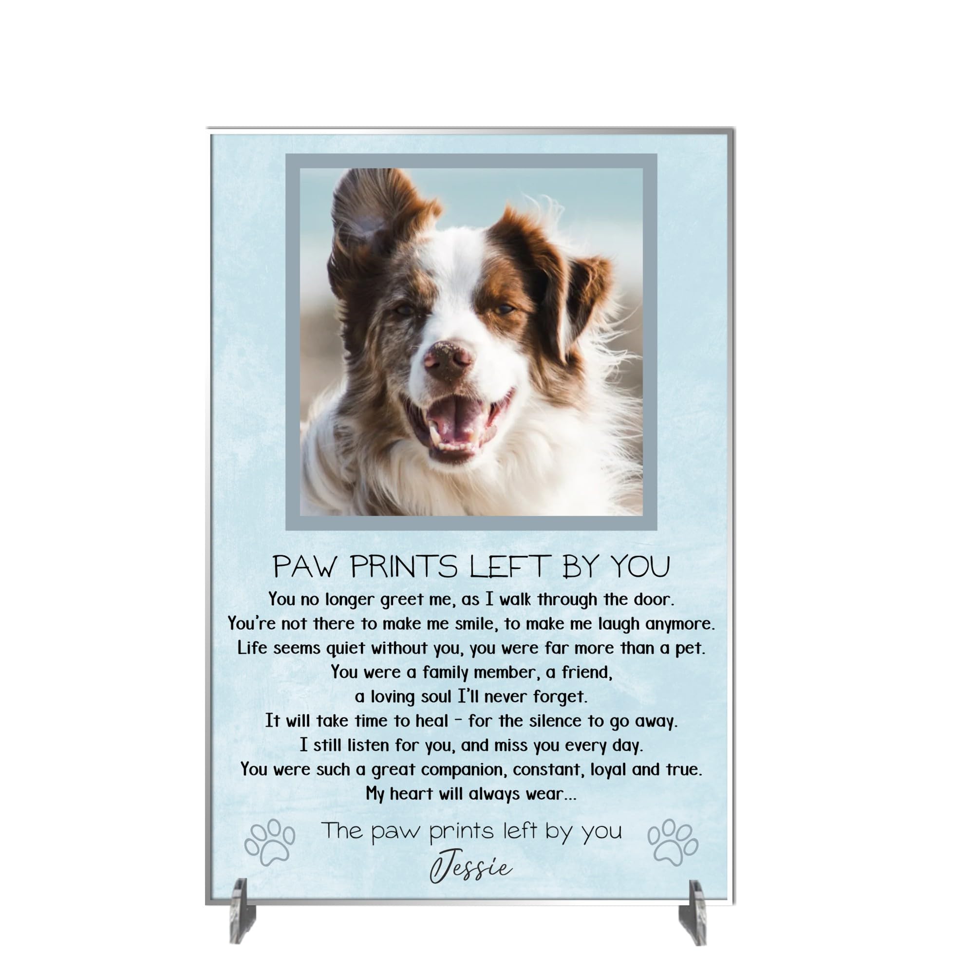 Pixie's Gifts Personalised Pet Loss Bereavement Photo Plaque - 'In Loving Memory' Tribute Sign for Your Dog or Cat - a Touch of Heaven in Your Home (Blue, Acrylic A5 21cm x 15cm) — image 1