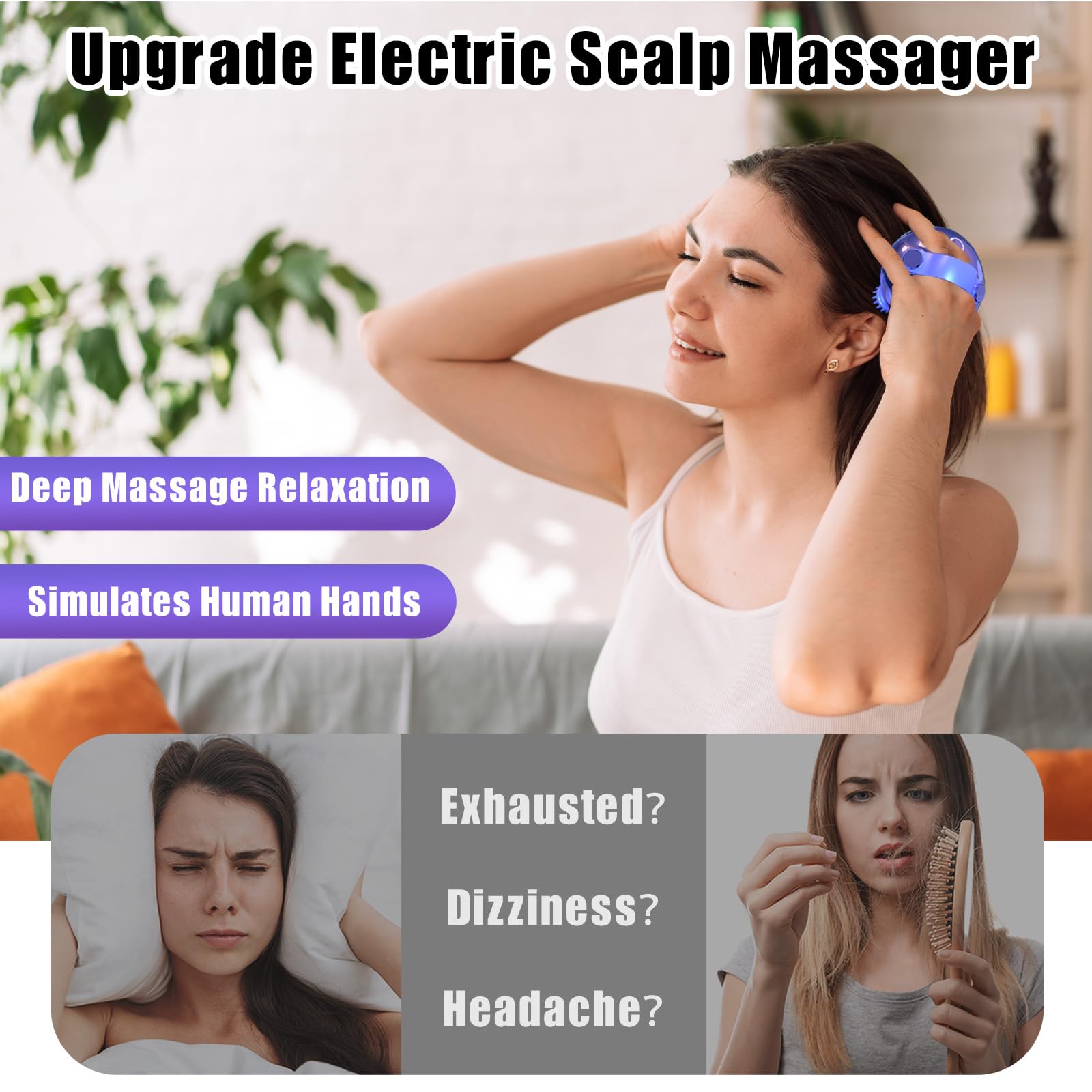 Scalp Massager Electric, Portable Scalp Massager Tool, Waterproof Head Massage Stress Relax, Hair Massagers with 3 Speed Modes & 8 Massage Claws
