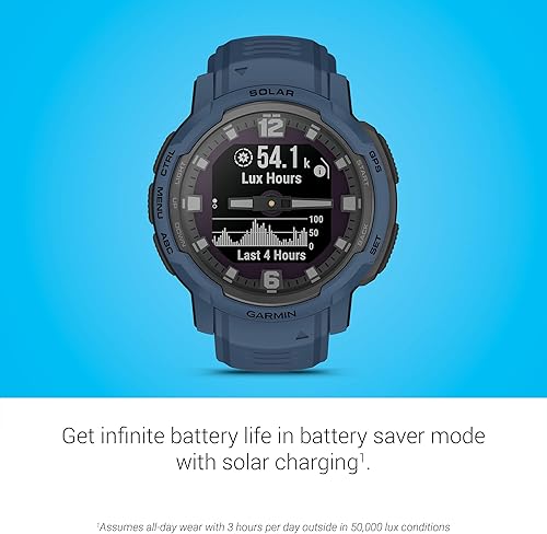 Miniatura 6 de Garmin Instinct Crossover Solar, reloj inteligente híbrido resistente con capacidad de carga solar, manecillas analógicas y pantalla digital, azul