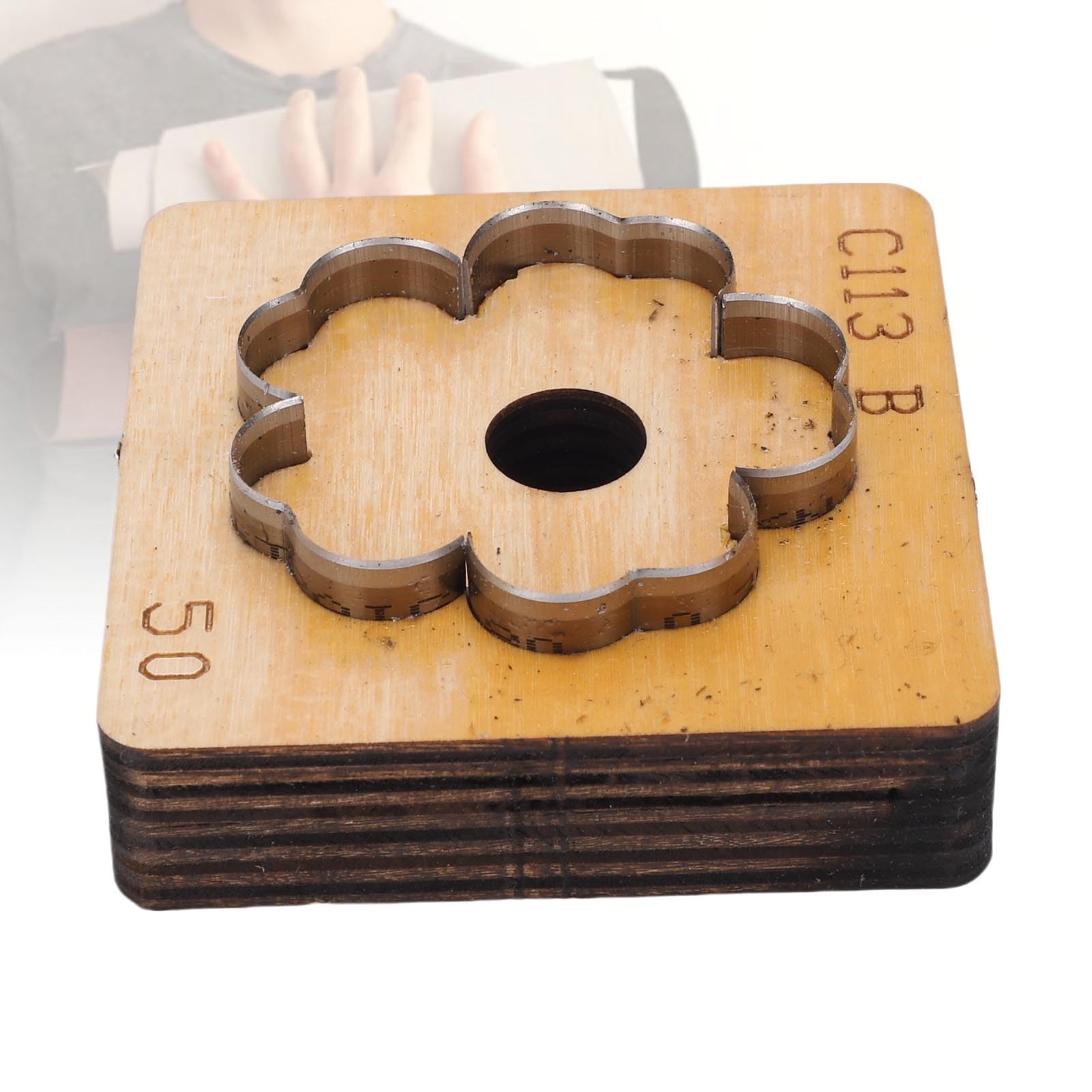 Blumen-Leder-Stanzform, Karbonstahl-Stanzform mit Massivholzbasis für Schlüsselanhänger, Tasche, Geldbörse, Dekoration, Lederhandwerk, Papierhandwerk (50mm)