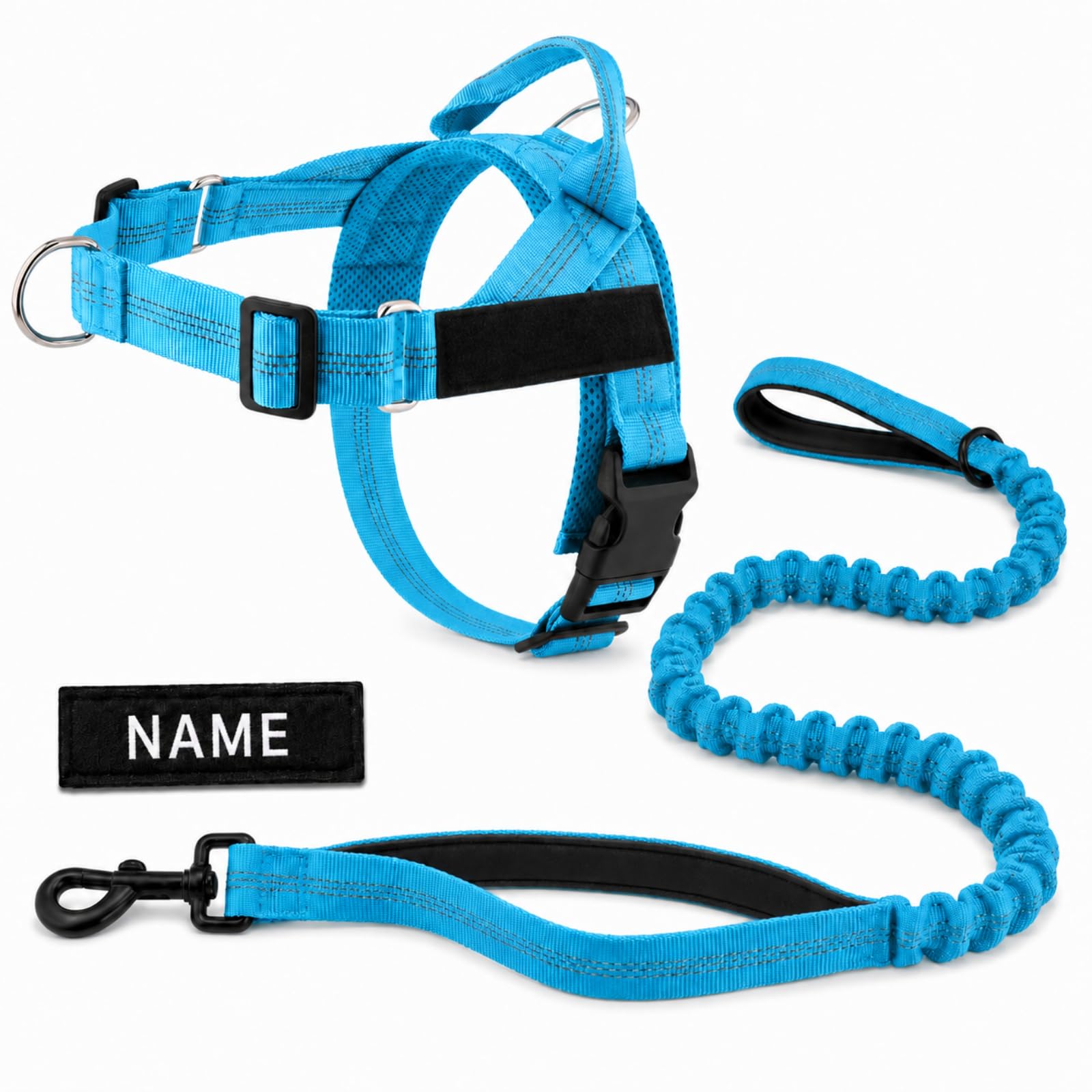 No Pull Dog Harness and Lead Set, Adjustable Padded Walking Vest with Bungee Dog Lead, Personalised Name Patch, Front & Back D-Rings, Reflective Harness for Small Medium Large Dogs — image 1