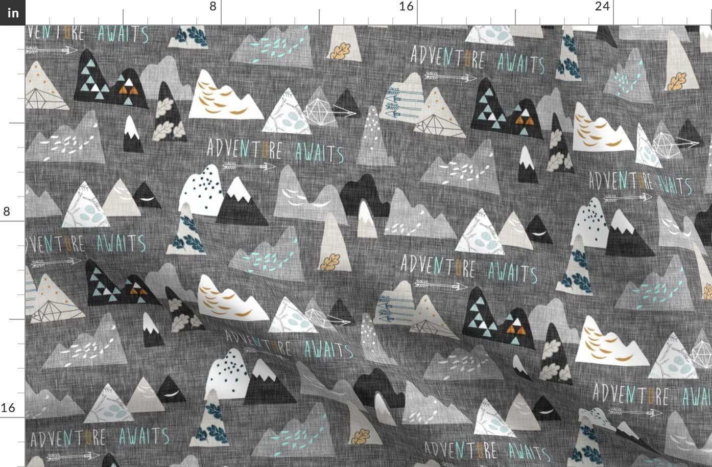 Spoonflower Fabric - Mountain, Adventure, Charcoal Gray, Rustic, Explore, Boy, Boho, Modern Printed on Organic Cotton Sateen Fabric by The Yard - Sewing Quilting Apparel Home Decor