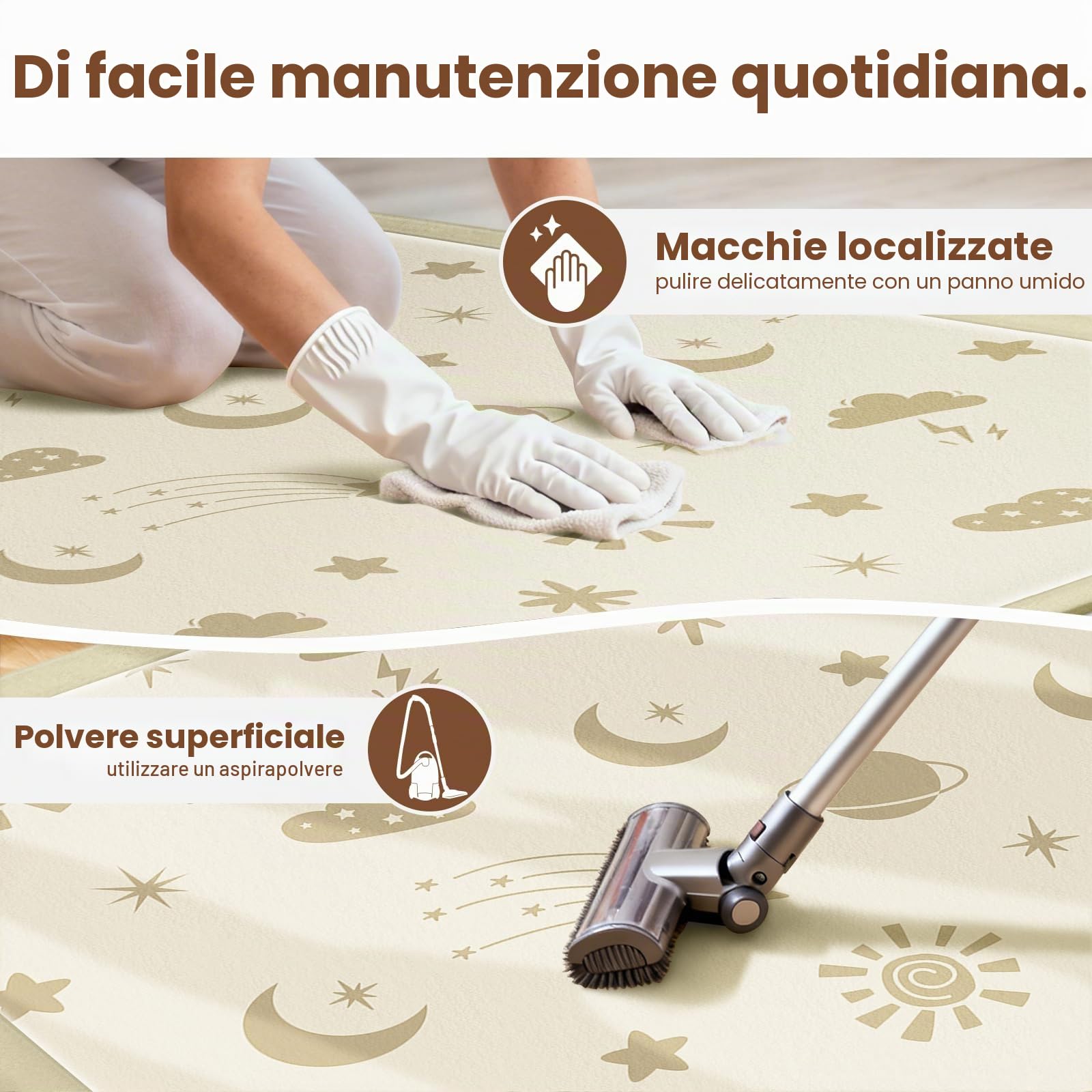 Tappeto Gioco Neonato Gattonamento, 150x180x3cm, Tappetone Pieghevole per Bambini, Superficie in Morbida Flanella con Base Antiscivolo per Camera e Soggiorno - Stelle e Luna