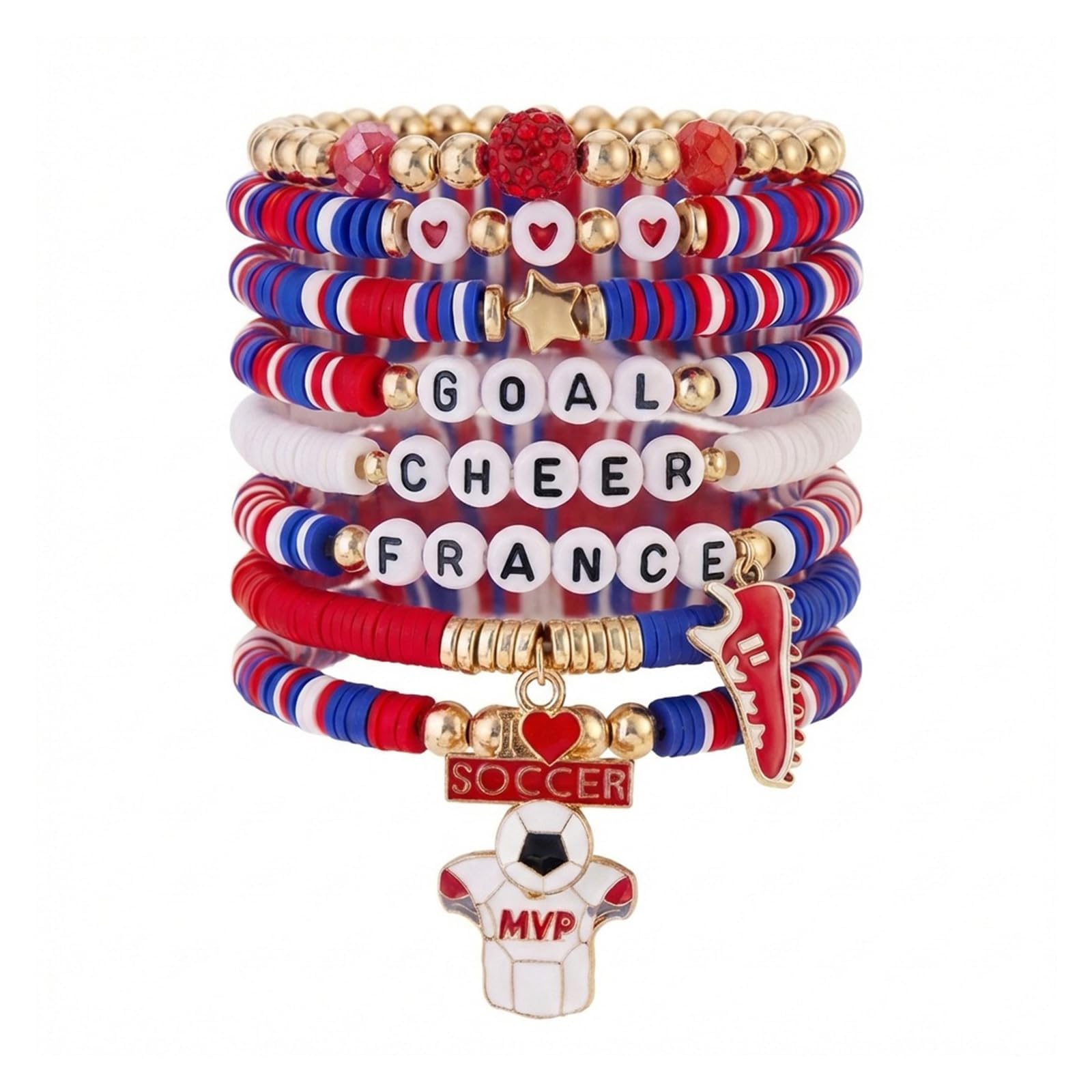 Sinlay Bracelet De Football, Bracelet Homme/Femme, Bracelet Coupe Du Monde ThèMe, Bracelets Extensibles Empilables,éLéMents De Football Et De Drapeau National, Cadeaux Pour Les Fans De Foot