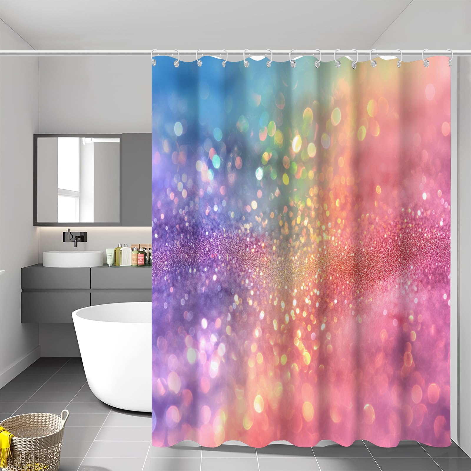 Rideau de douche en tissu de qualité supérieure dégradé arc-en-ciel 180x200 cm avec œillets