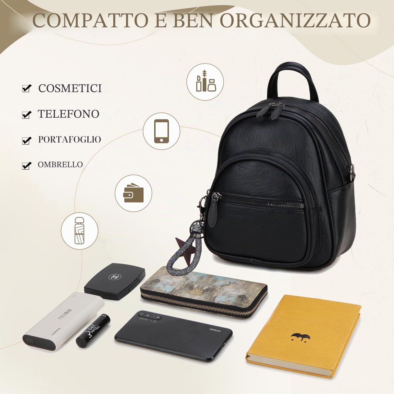 VX VONXURY Zaino Donna Piccolo Mini Zainetto da Ragazza in Pelle PU Borsa a Tracolla con Tracolla Convertibile per Viaggi Lavoro