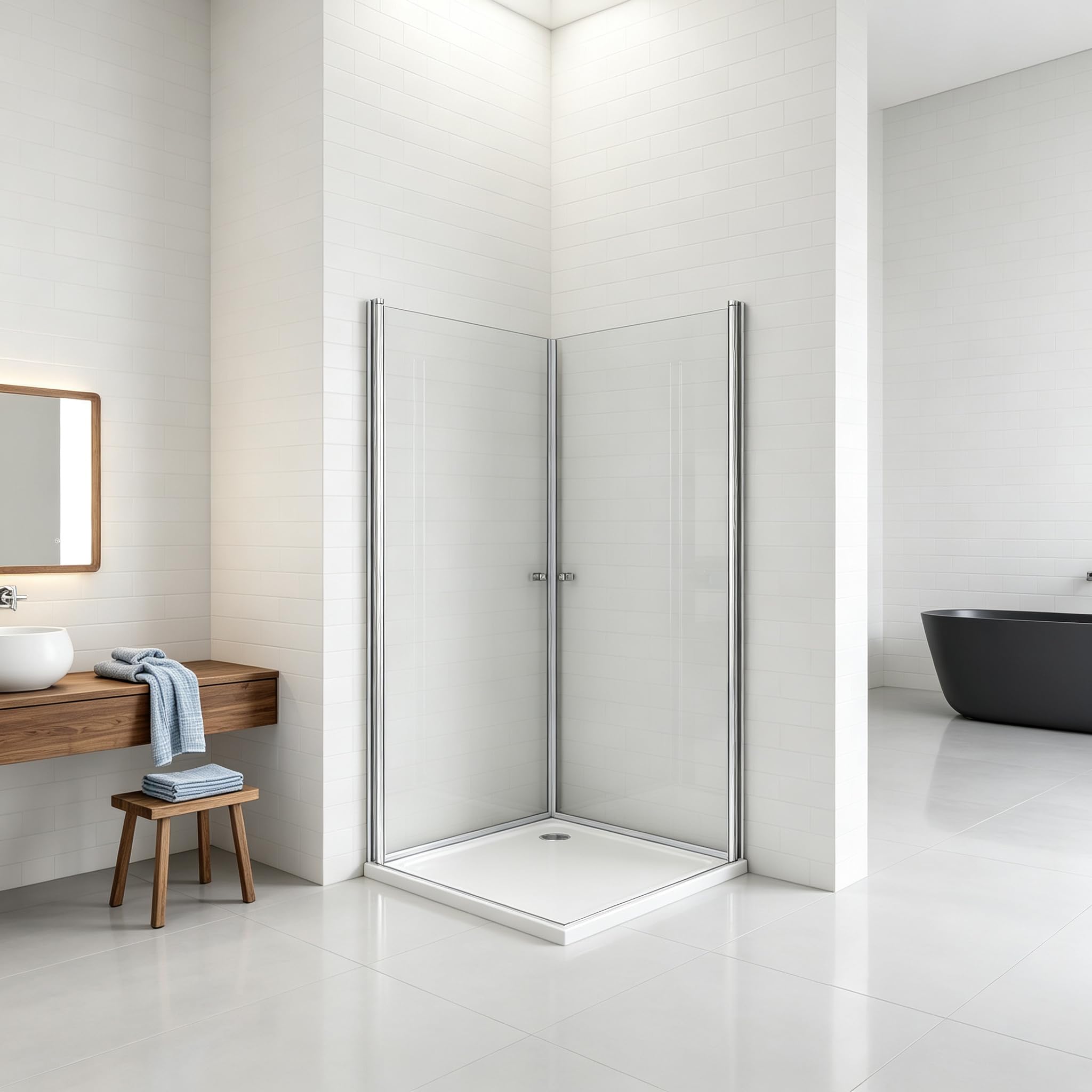 Duschkabine Eckeinstieg 70x100x185cm mit Doppel-Pendeltür (Schwingtür) | 6mm ESG Duschtür Glas | Platzsparende Eckdusche | Versiegelt & wasserdicht | EN14428-Zertifizierung Duschabtrennung