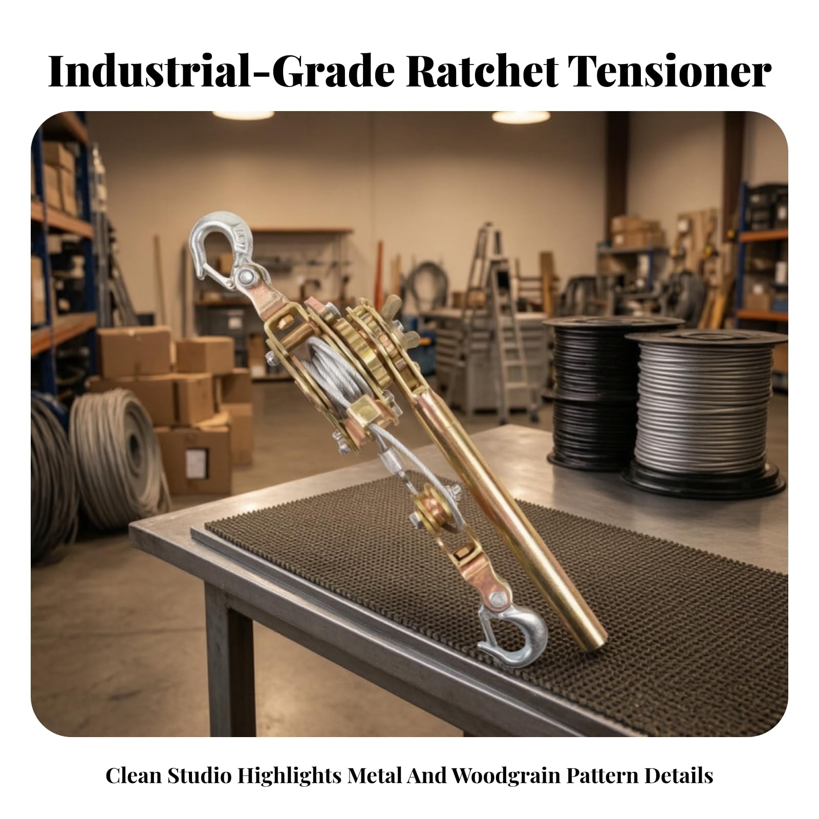 spannschloss mit Haken und Robuste Metallkonstruktion, Drahtseilspanner mit Haken und, Drahtspanner, für Baustelle, Montage, Handwerker,