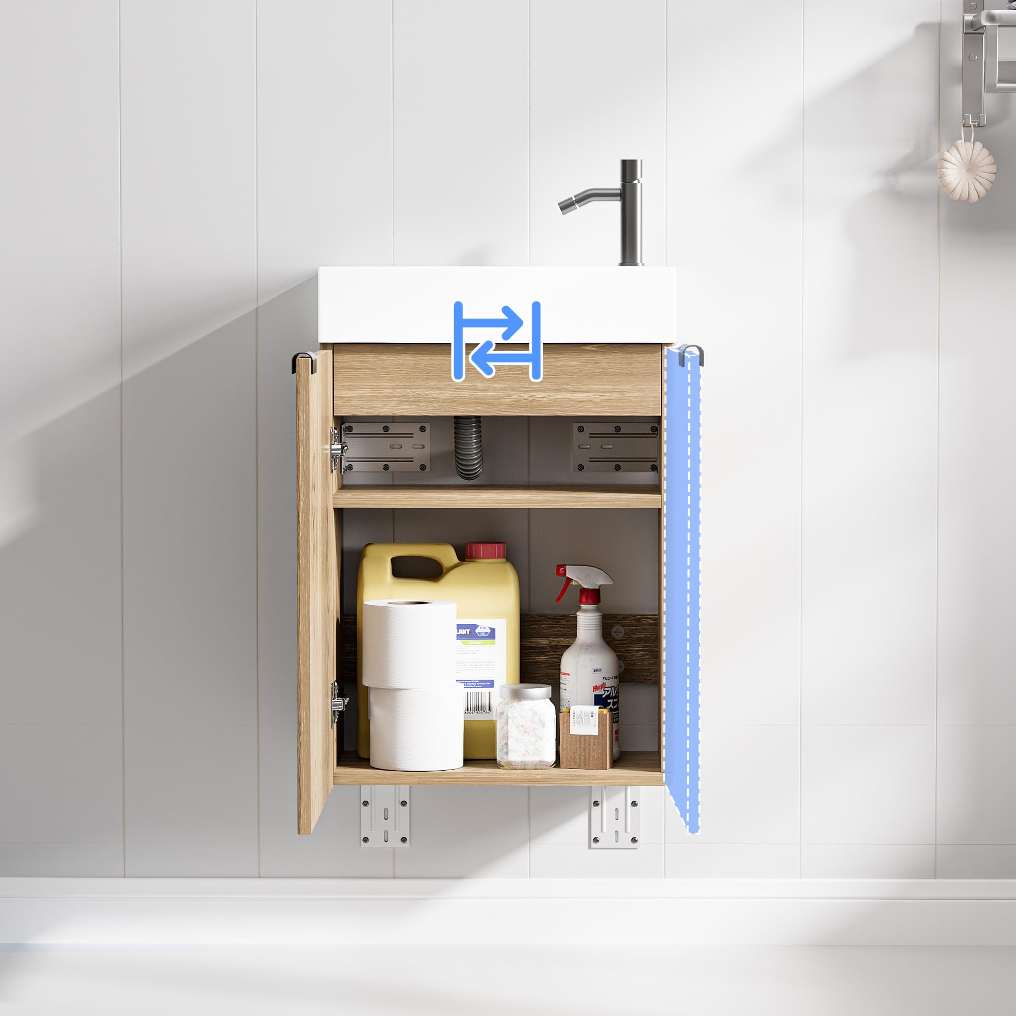Meuble sous Lavabo Meuble de Rangement pour Salle de Bain Petit Lavabo, Armoire de Salle de Bain, sans robinetterie (Bois Naturel, 40x22x58cm)