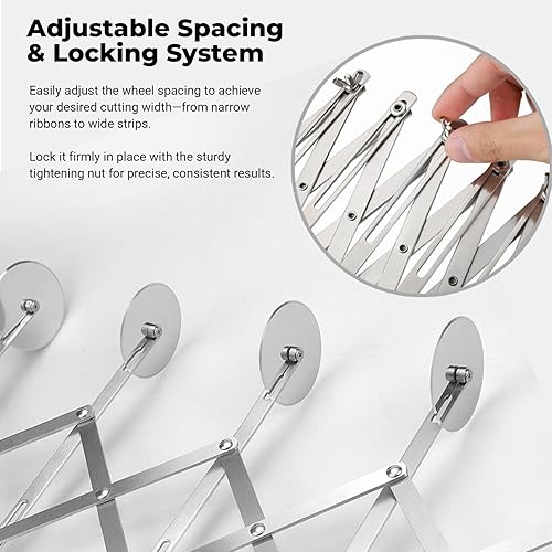 Miniatura 3 de Cortador de pastelería de 5 ruedas, Cortador de pizza de acero inoxidable, Cortador de masa expandible, Cuchillo de repostería multironda, Rodillo