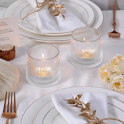Miniatura 4 de DARJEN Portavelas votivas transparentes acanaladas, paquete de 6 portavelas de vidrio para centro de mesa, decoración del hogar, decoración de boda,
