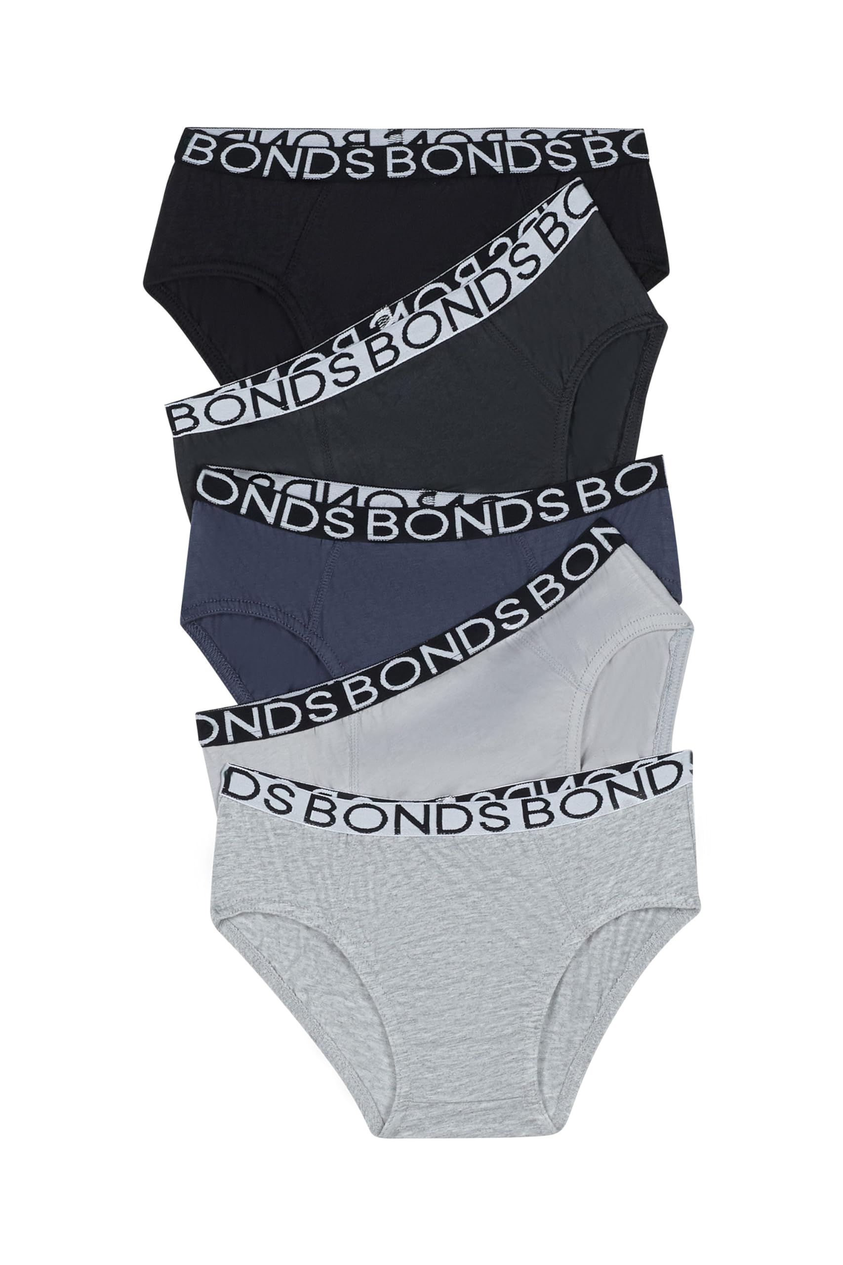 Bonds Boys' Underwear Brief, Black/Greyscale (5 Pack), 12-13 Years