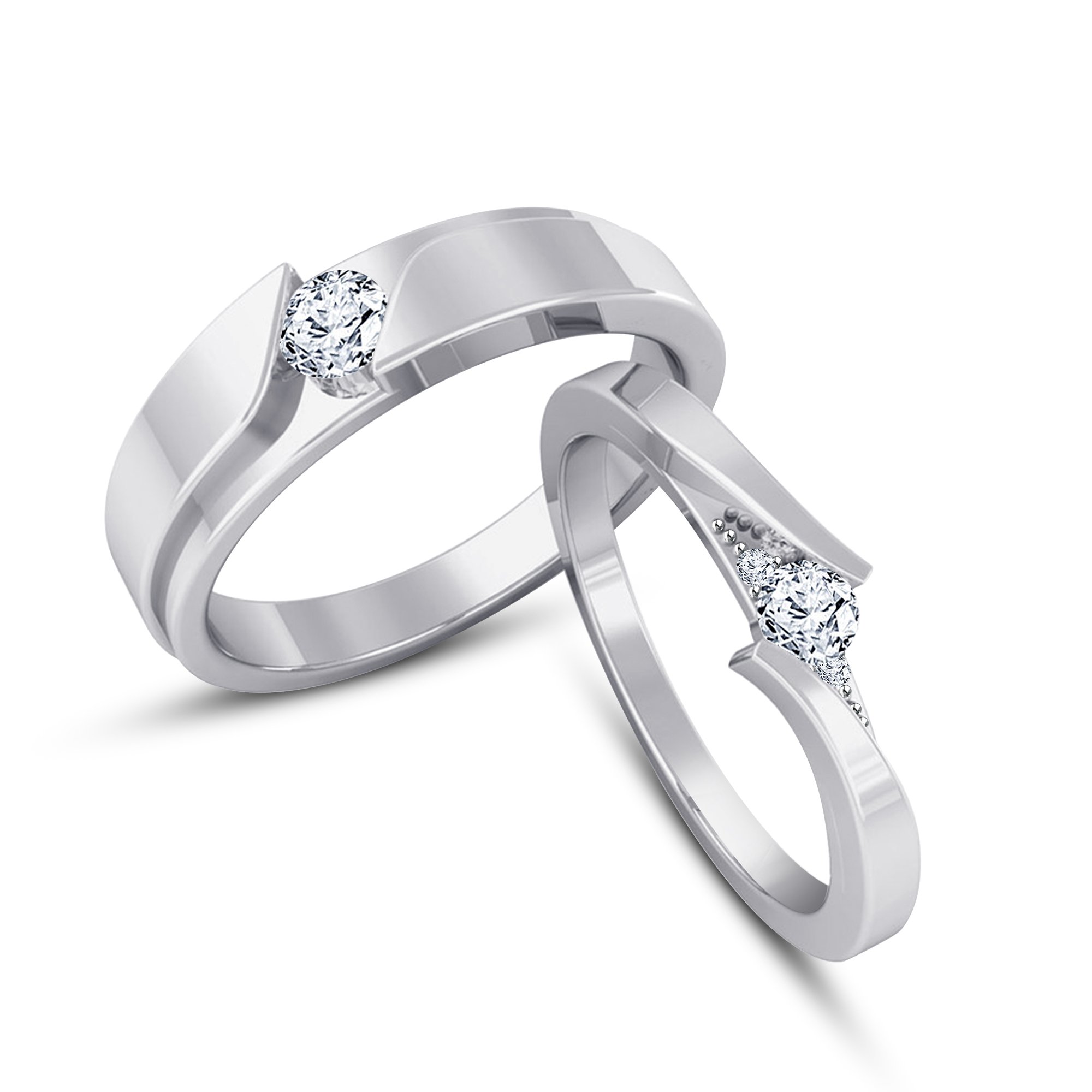 Anopchand Tilokchand Jewellers Elegant Couple Round Cut White Cubic Zirconia Diamond 14K White Gold Over 925 Silver Silver Solitaire Engagement Wedding Anniversary Ring (B01DT0ZGWY) Amazon Price History, Amazon Price Tracker