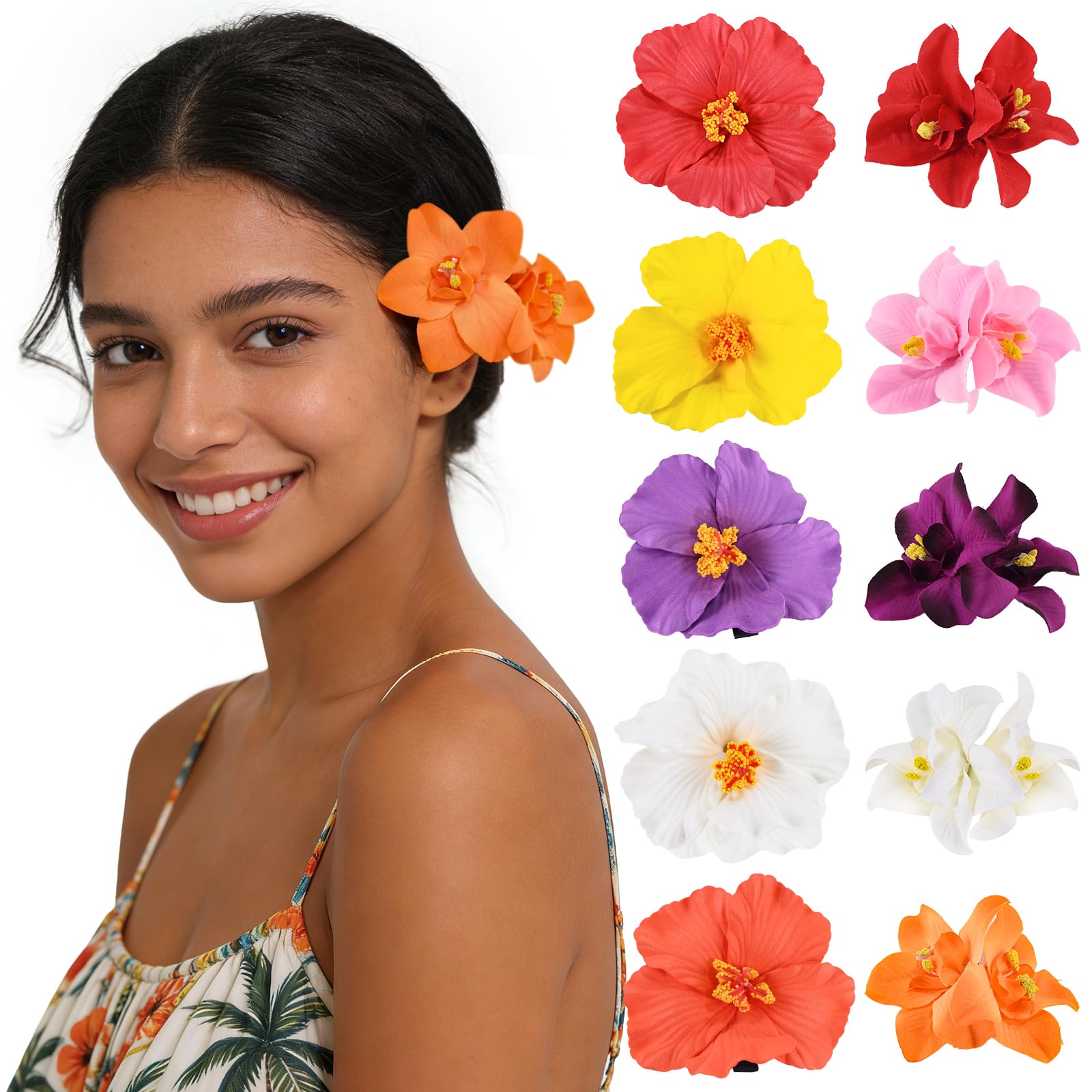 Photo 1 of SAOROPEB Hawaiian Flower Hair Clips - Hibiscus & Orchid (10 pc)