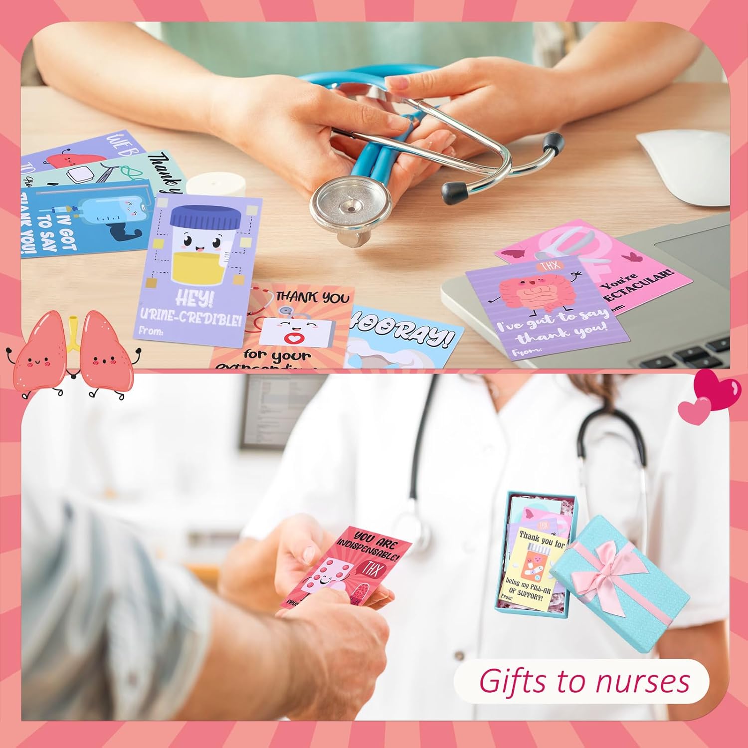 Epakh 40 Pack Funny Thank You Cards for Nurses Doctors Healthcare Workers, Assorted Medical Puns Appreciation Messages, 2.5 x 3.5'' Humorous Gratitude Card Set for Coworkers, Friends Gift