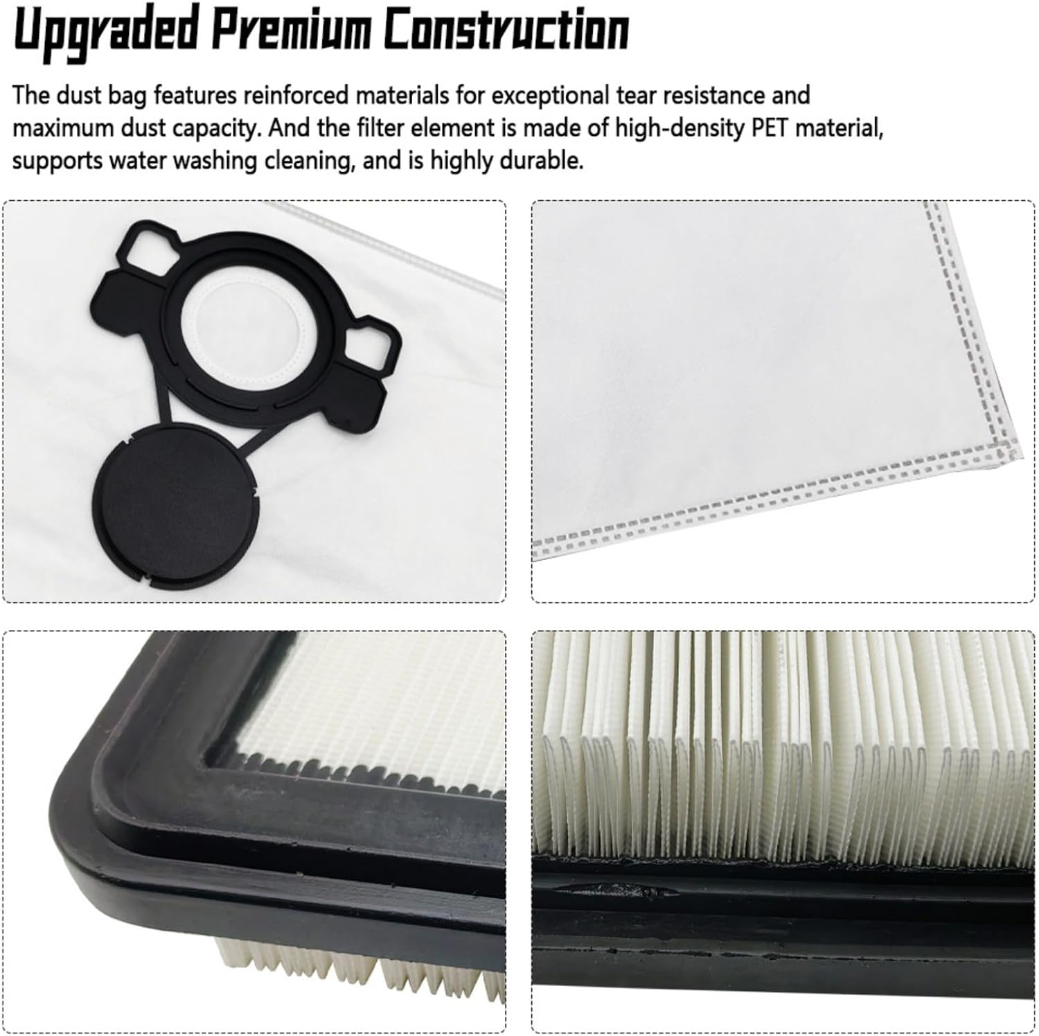 W107418353 Filter Bag & Main Flat Filter W107418351 Compatible with Makita VC4210 VC4210L VC4210M Wet/Dry Dust Extractor Vacuum Dust Collector Bags