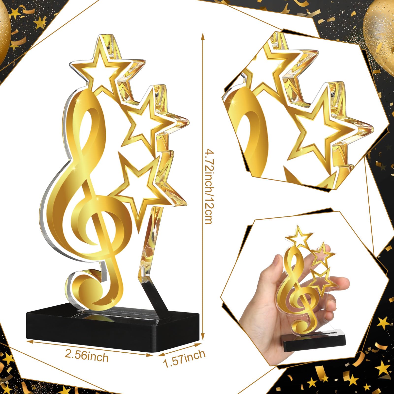 Landical Paquete de 4 trofeos de premio de música, oro ganador de la música, trofeos de música acrílica, premio de música, regalo para torneos, competiciones, fiestas, niños y adultos
