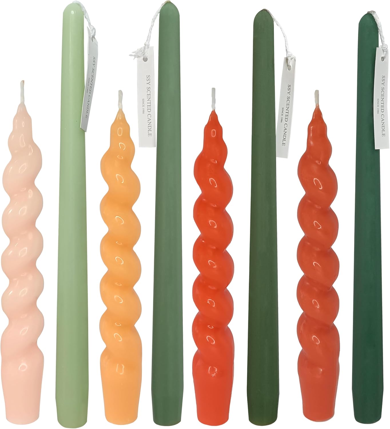 8 PCS Gradient Color Tapered Candles Unscented Spiral Candlesticks Twisted Candles for Christmas Halloween Wedding Home Decor, Relaxation & All Occasions