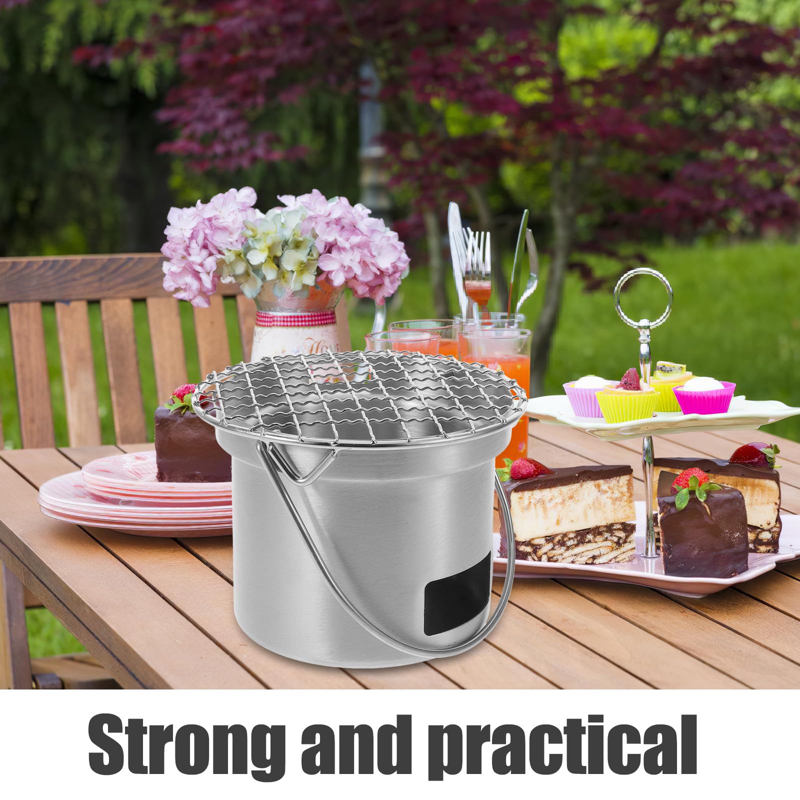 Gatuida Piccola griglia: piccola griglia per barbecue in acciaio inossidabile per tavolo da picnic da campeggio all'aperto - stufa portatile per barbecue a carbone per picnic in giardino