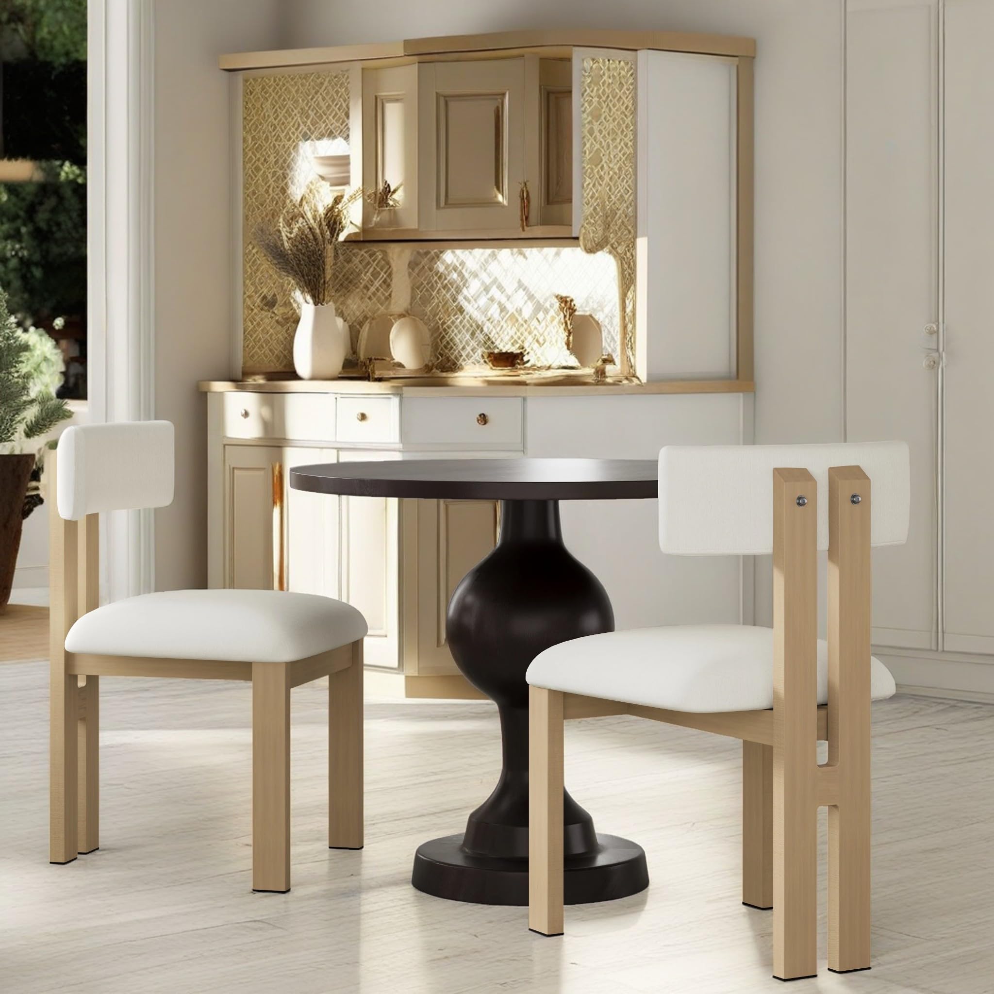 Christopher Knight Home Upholstered Dining Chairs Set of 2,Armless Kitchen Dining Room Chairs with H Shape Metal Legs, Curved Backrest Kitchen