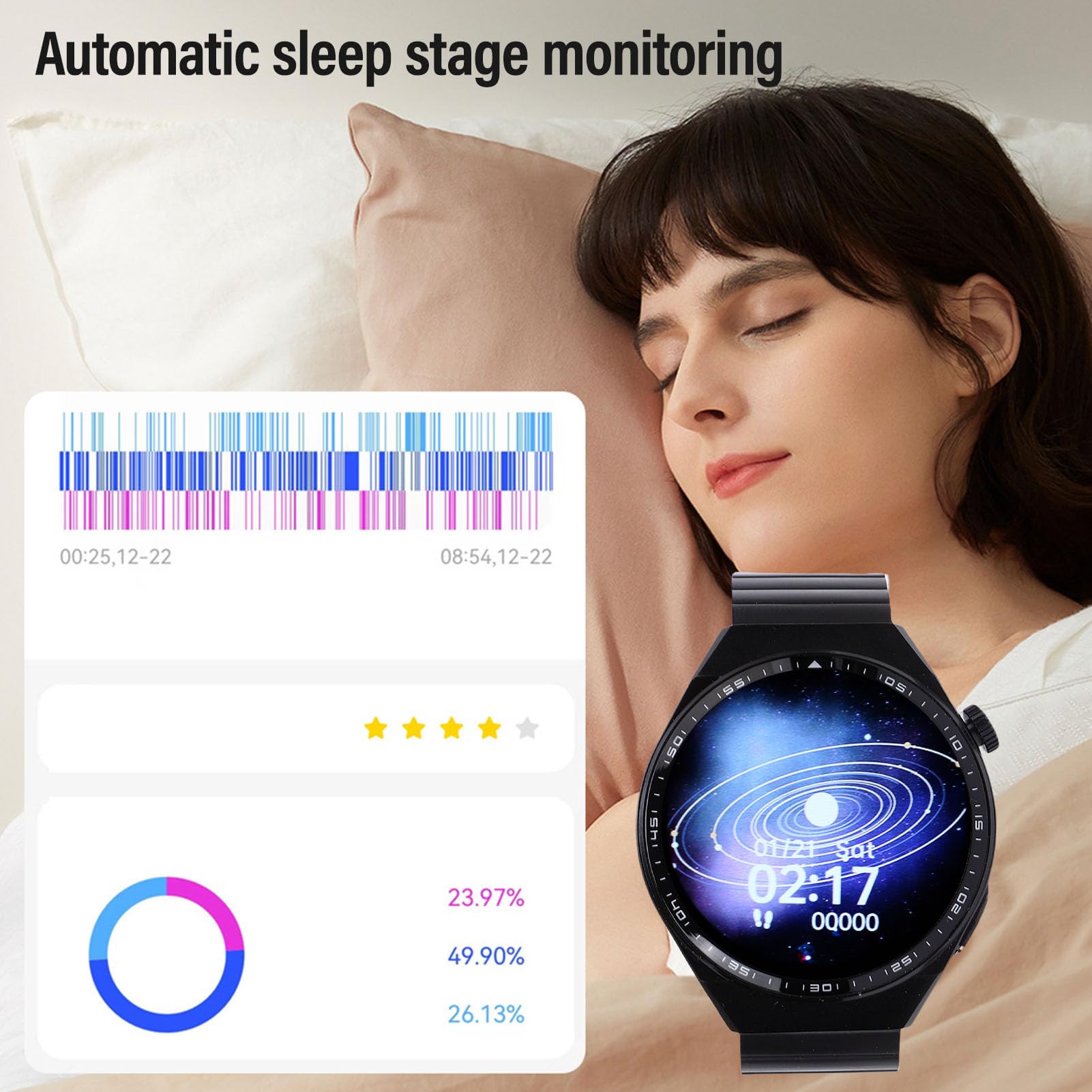 Bewinner Inteligentne Zegarki dla Kobiet Mężczyzn, 1,55 -calowy Smartwatch z Ekranem Dotykowym LCD z BT 5.3, 150 Trybów Sportowych Zegarków śledzących Fitness, IP67, śledzenie Snu, SOS