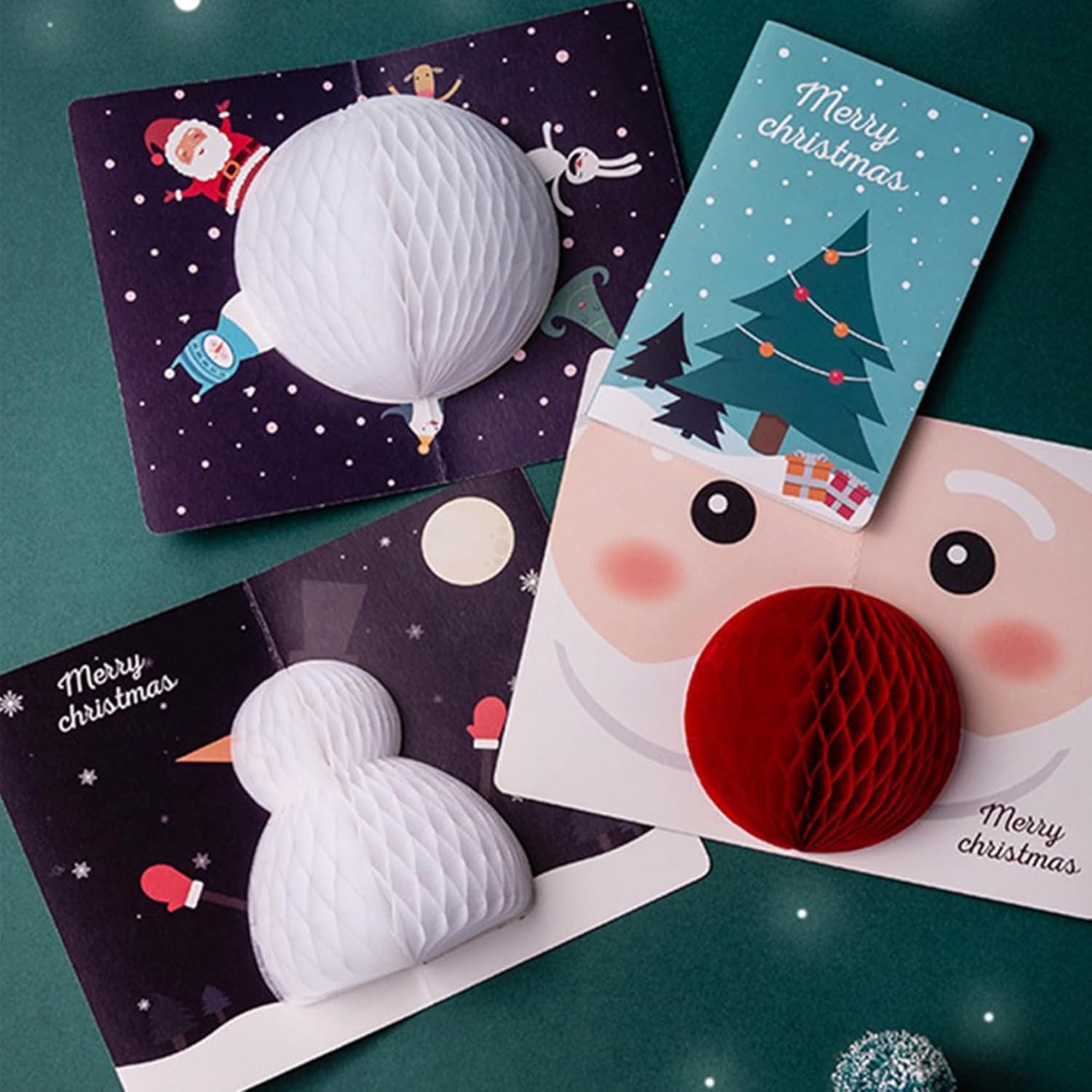 Pop Up Christmas Cards with Envelopes Sealing Stickers, Sets of 6 Fun 3D Honeycomb Xmas Cards, Cute Merry Christmas Card Holiday Greeting Gift for Kids Children Friends - Image 5