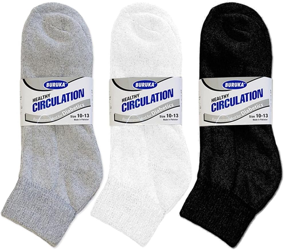 6 Pair Diabetic Ankle Circulatory Socks Health Support Mens Loose Fit Size 10-13