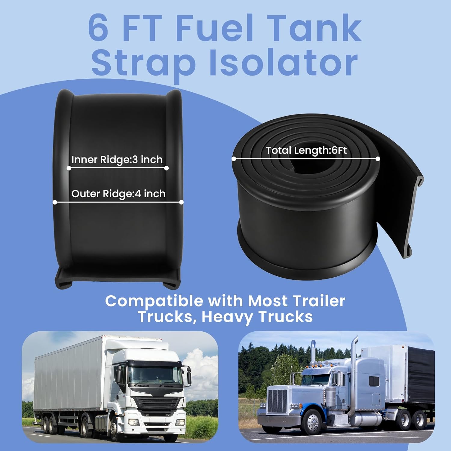 4 Inch Fuel Tank Strap Isolator, Heavy Duty Rubber Band for Gas Tank for Most Semi-Trailer or Trucks, 6 FT Long Fuel Tank Strap Pads,Reduces Vibration &Noise, Prevents Metal Wear