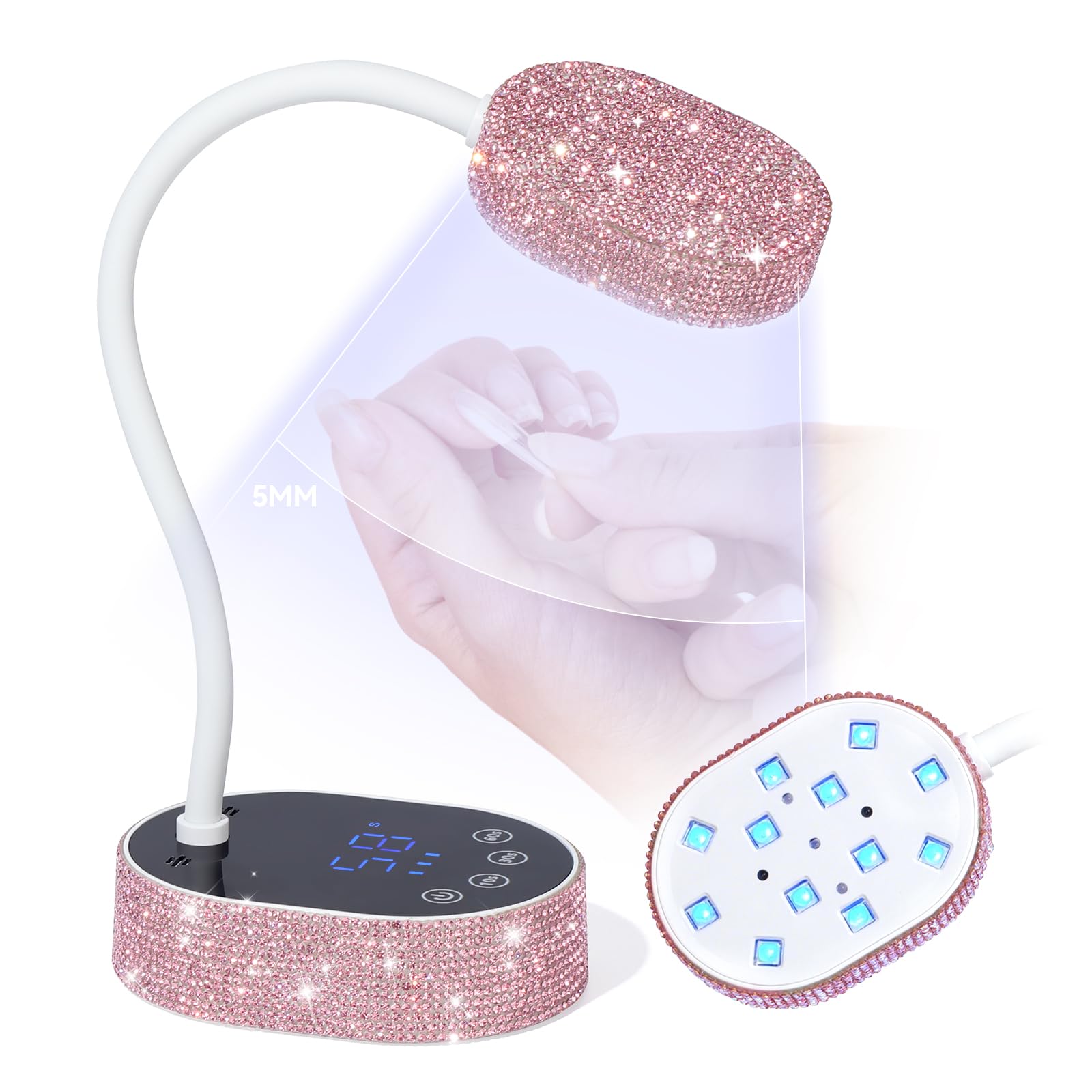 SAVILAND Advanced U V Nail Lamp: 5S Fast Curing U V Light for Gel Nails Thick Gels & 3D Designs Intelligent Sensor & 3 Timing Modes 7 Hours Extended Runtime 360° Flexible Goose Neck for Salon 36W
