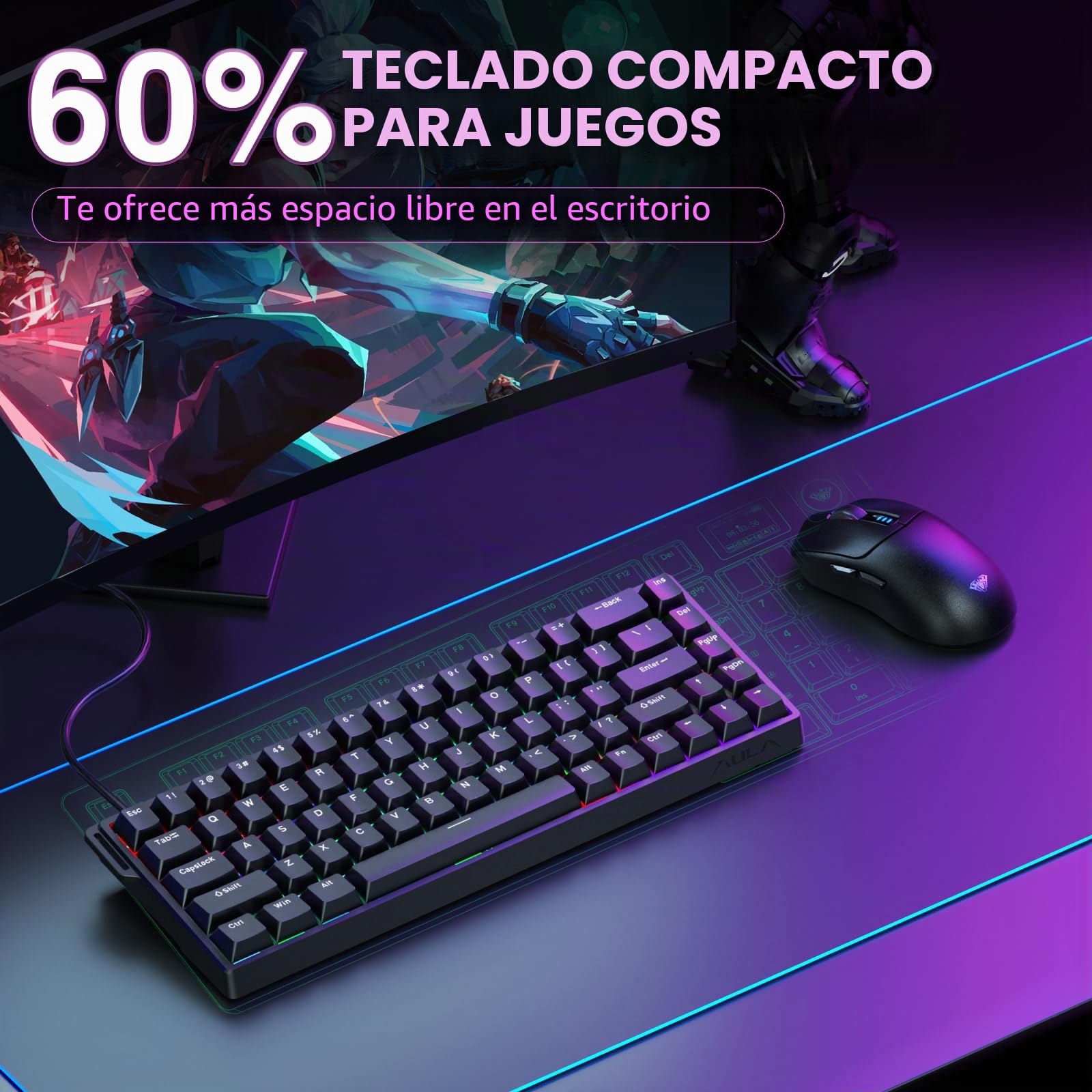 AULA WIN68 HE Teclado mecánico para juegos, interruptor magnético Hall, modo de disparo rápido, tasa de sondeo 8000 Hz, teclado con cable retroiluminado RGB