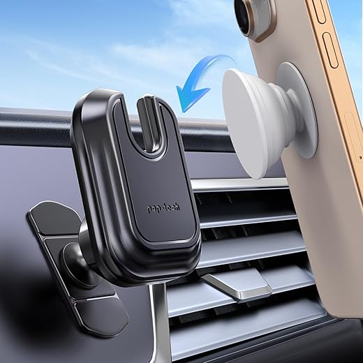 pop-tech Suction Cup Phone Holder for Socket Users, Dashboard Car Phone Mount for Collapsible Grip with Adjustable 360°Rotation, Includes 3M Sticky Adhesive Replacement for Expanding Stand - Black