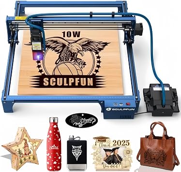 SCULPFUN S30 Pro Laser Engraver with Auto-Controlled Air Assist System, Laser Class 4, 10000mW Output Laser, Ultra-fine Laser Engraving Machine, Laser Cutter for DIY of Home Family and Business