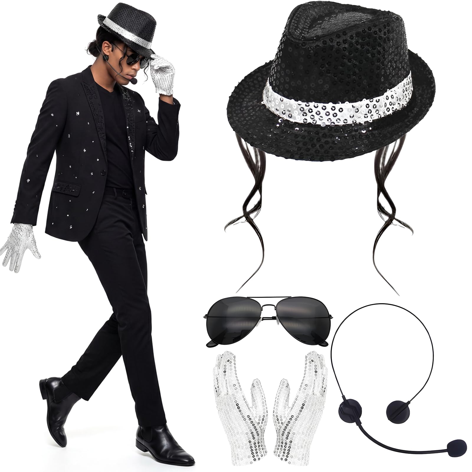 80s Pop Star Costume Accessories for Men, Dancer Rocker Fancy Dress Kit