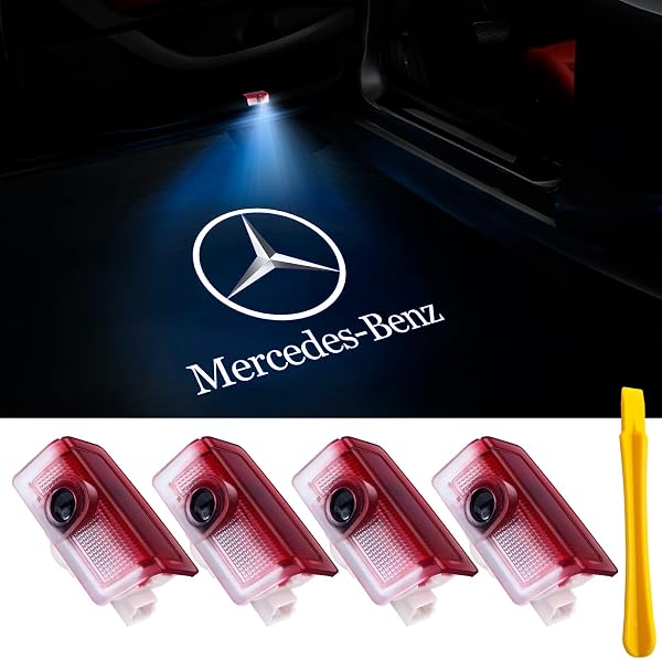 Car Door Lights Logo Projector LED Welcome Lights Accessories, Compatible with A-, B-, C-, E-, M-, GL-, GLA-, GLC-, GLE-, and GLS-Class Models (W205, W213, W166); Plug-and-Play (4-piece Set) - 1