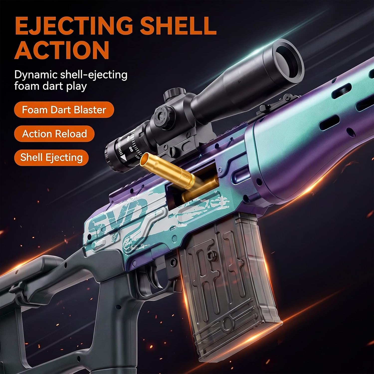 Toy Sniper Rifle Gun with Shell Ejecting Mechanism, Soft Bullet Toy Gun Realistic Design for Outdoor Shooting Games & Collectors, Safe Foam Bullets for Kids Ages 8+（Blue） image 2